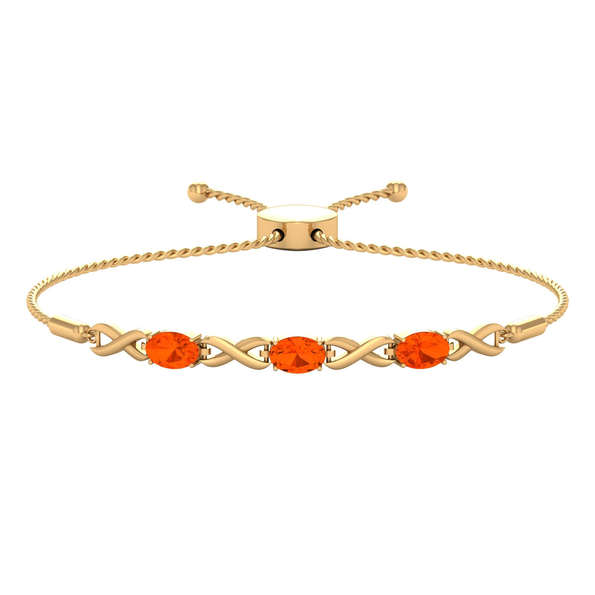 Natural Oval Fire Opal Infinity Bolo Bracelet for Women
