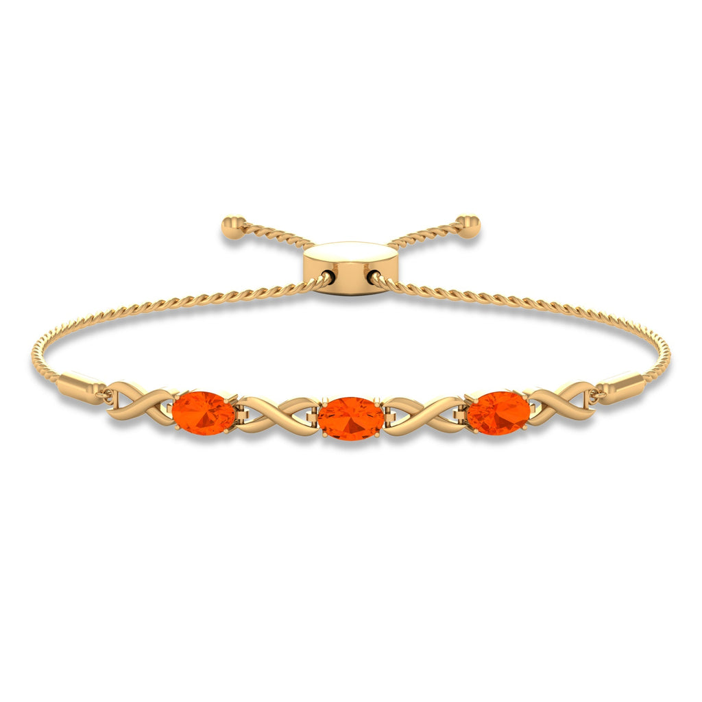 Natural Oval Fire Opal Infinity Bolo Bracelet for Women
