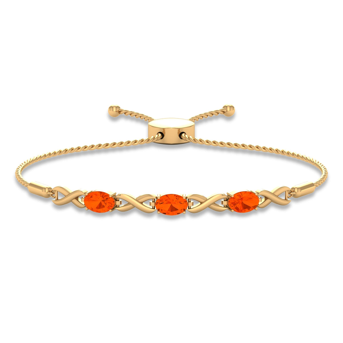Natural Oval Fire Opal Infinity Bolo Bracelet for Women