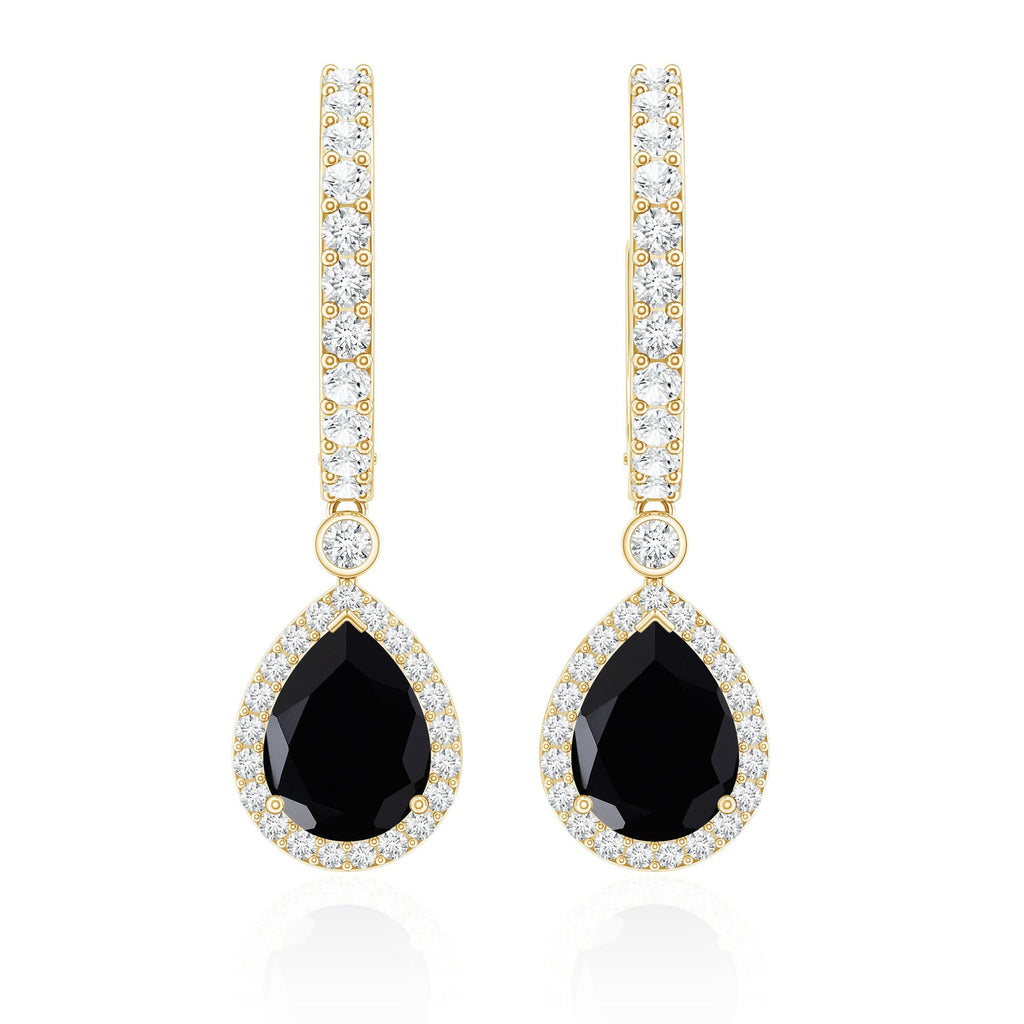Natural Pear Shape Black Onyx Hoop Drop Earrings