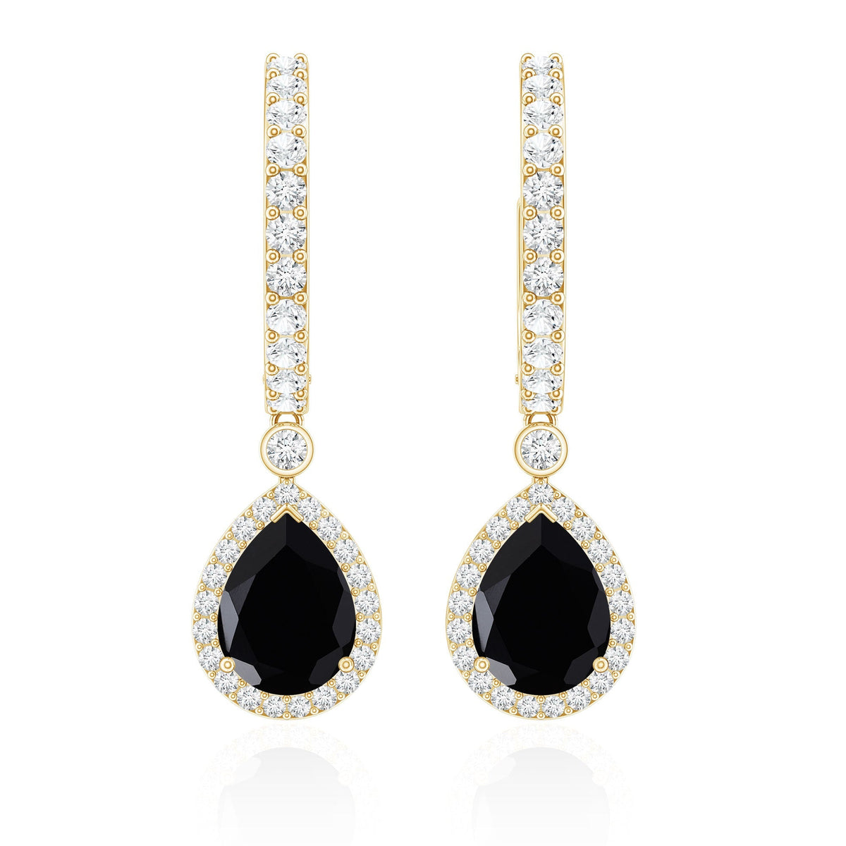 Natural Pear Shape Black Onyx Hoop Drop Earrings