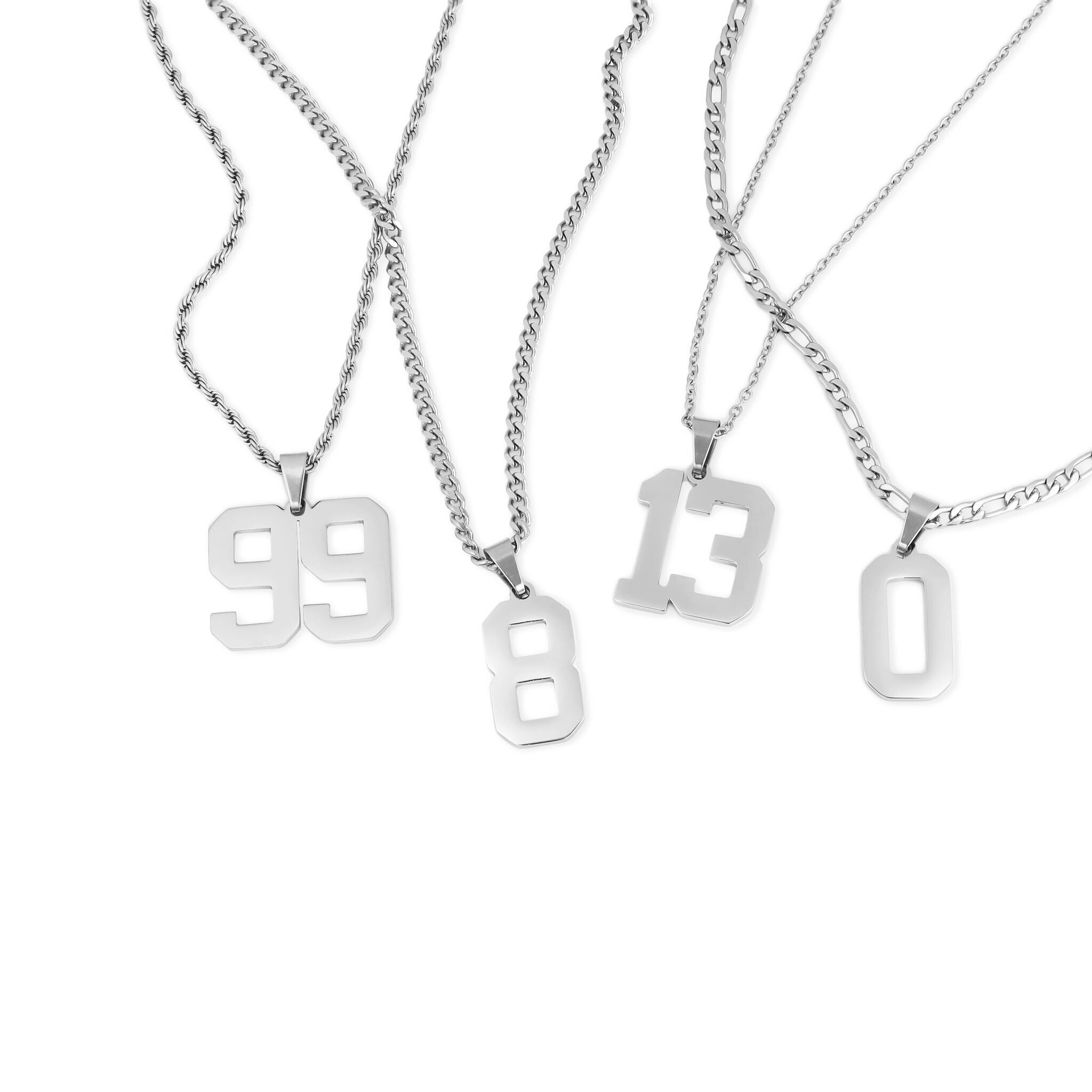 Stainless Steel Number Pendant - Waterproof 316L Surgical Sport Number Charm Necklace