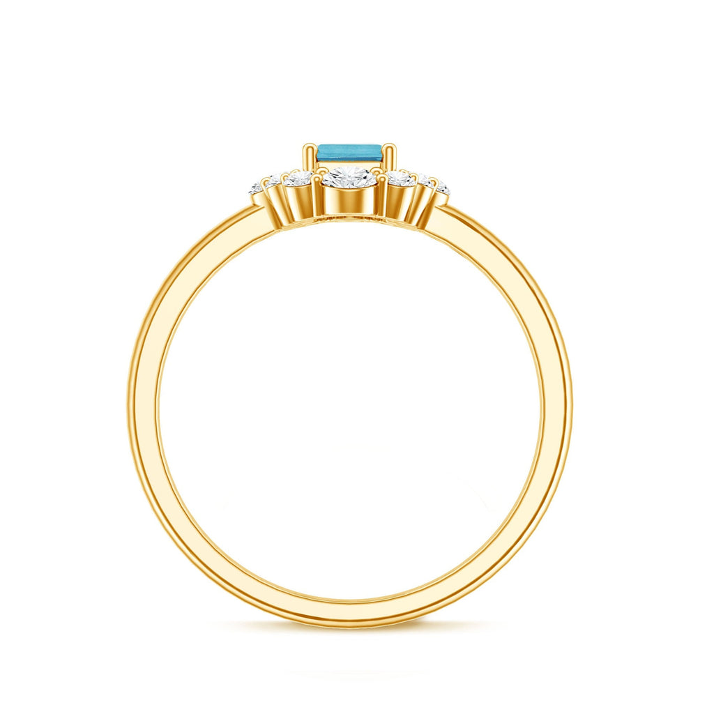 Octagon Aquamarine Ring – Diamond Halo Engagement Ring with Blue Gemstone Elegance