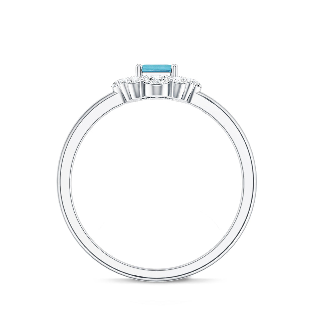 Octagon Aquamarine Ring – Diamond Halo Engagement Ring with Blue Gemstone Elegance