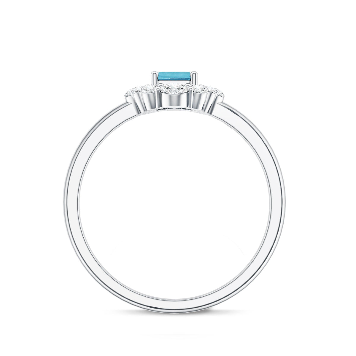 Octagon Aquamarine Ring – Diamond Halo Engagement Ring with Blue Gemstone Elegance