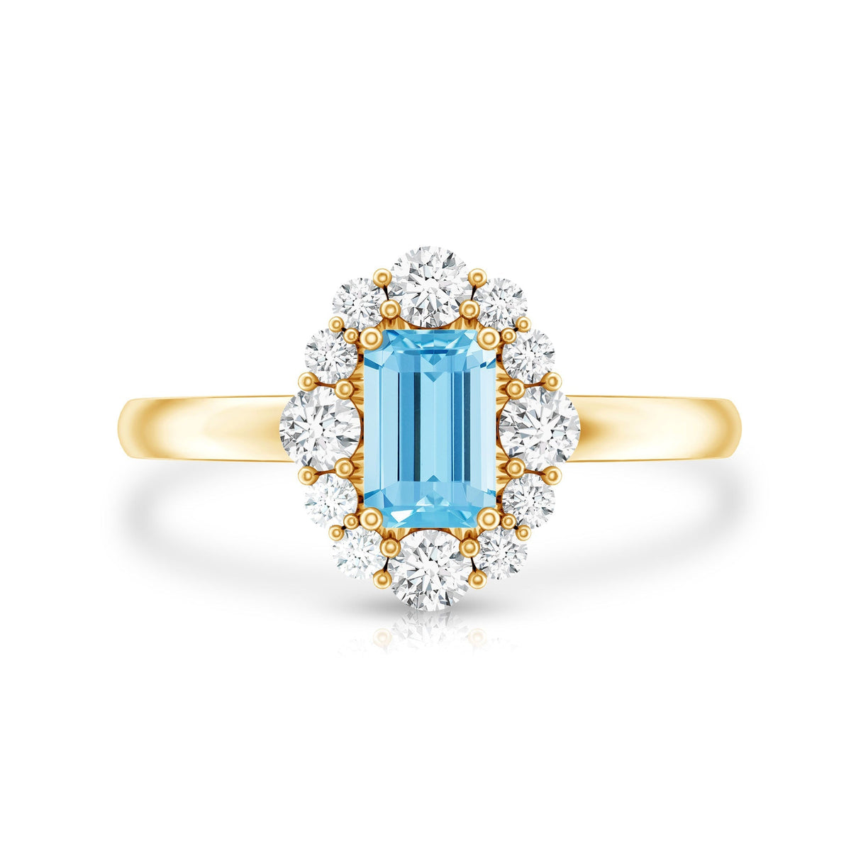 Octagon Aquamarine Ring – Diamond Halo Engagement Ring with Blue Gemstone Elegance