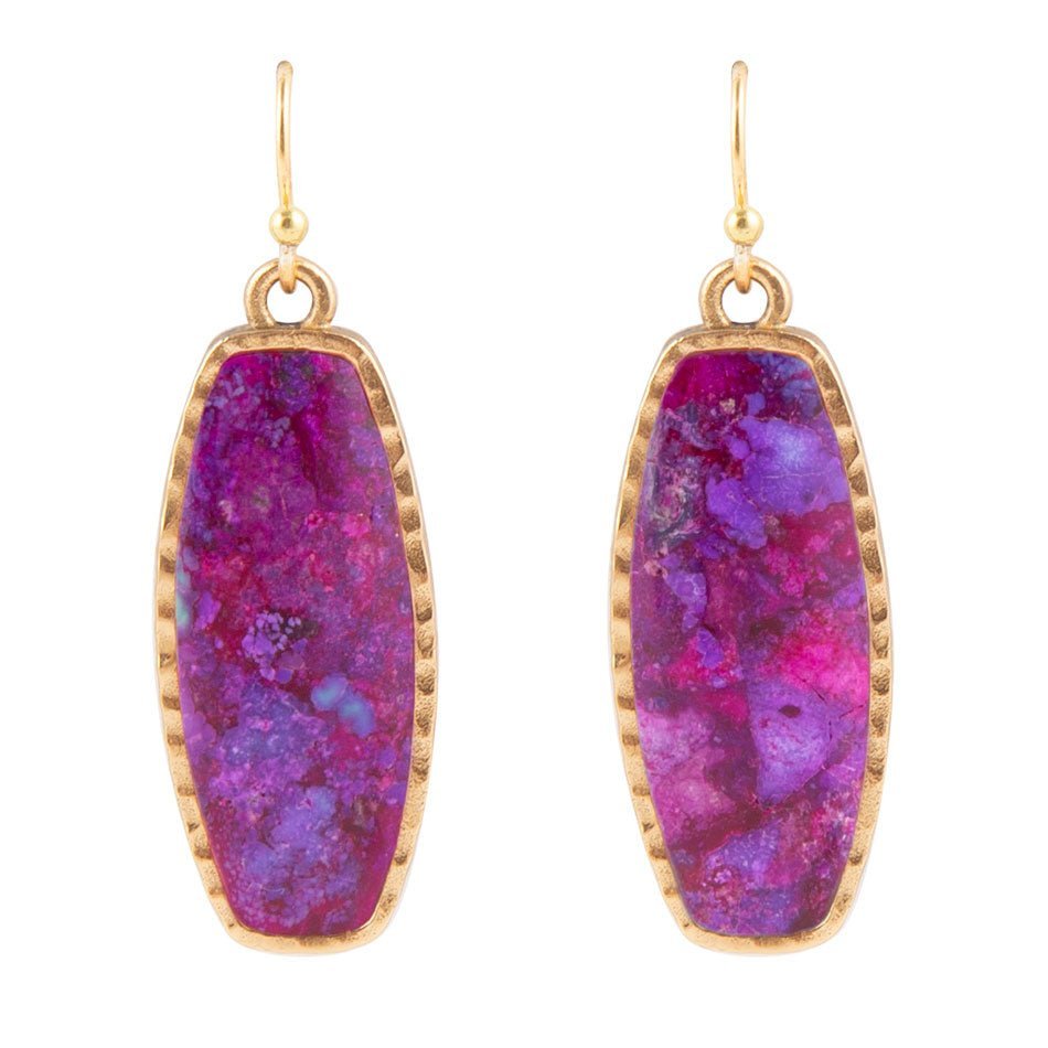 Odyssey Long Purple Turquoise and Bronze Statement Earrings