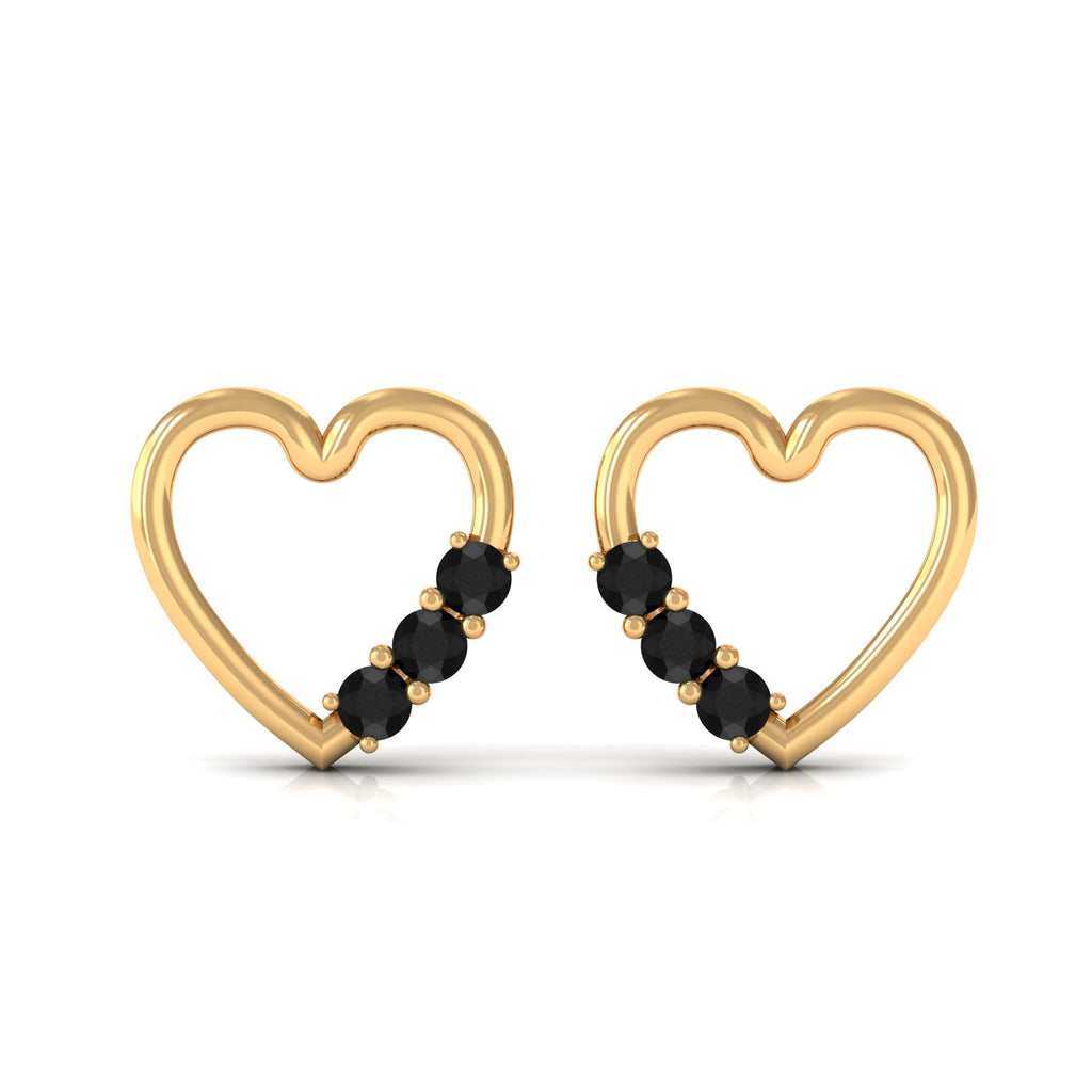 Open Heart Stud Earrings with 3 Lab Created Black Diamonds
