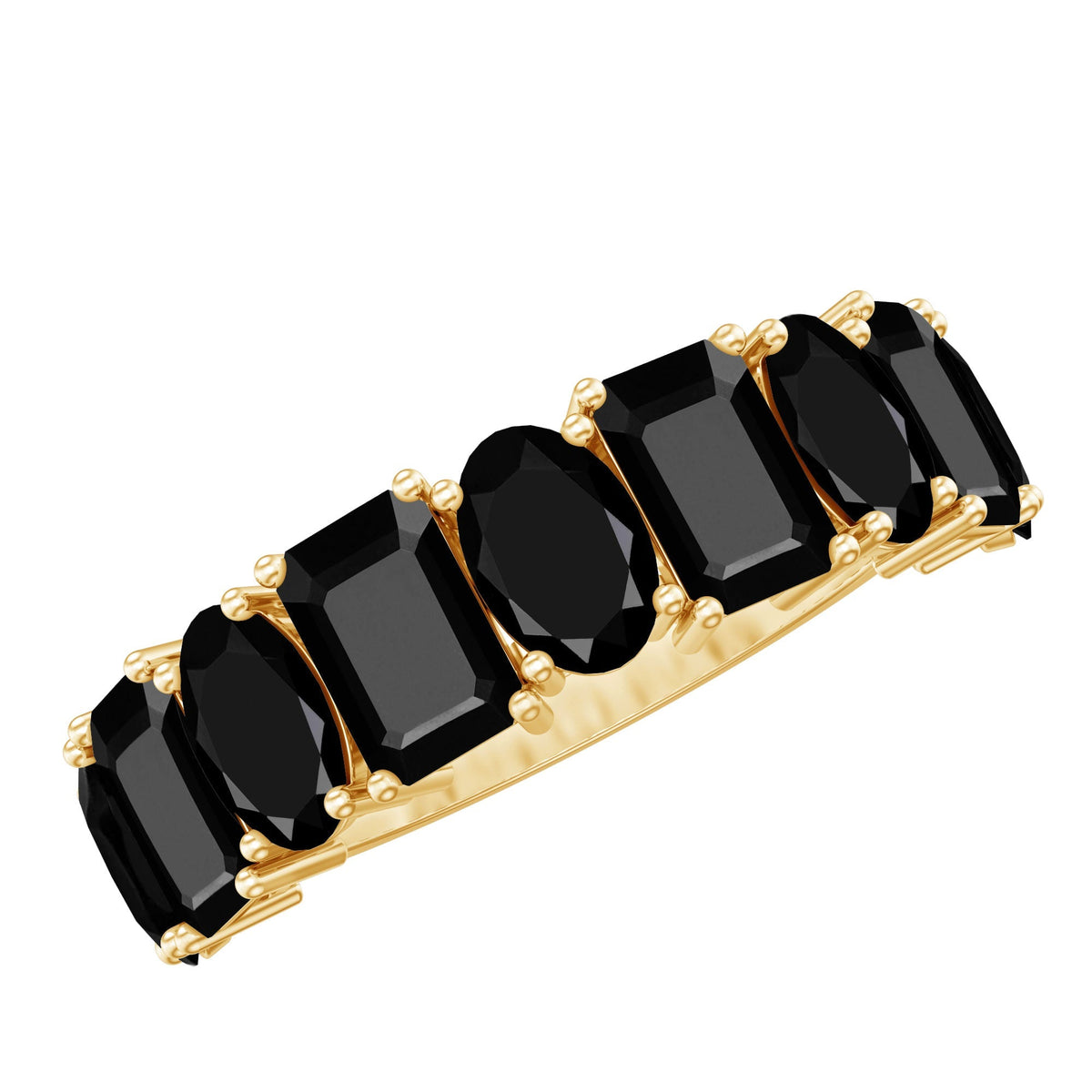 Oval and Emerald Cut Black Onyx Half Eternity Wedding Band