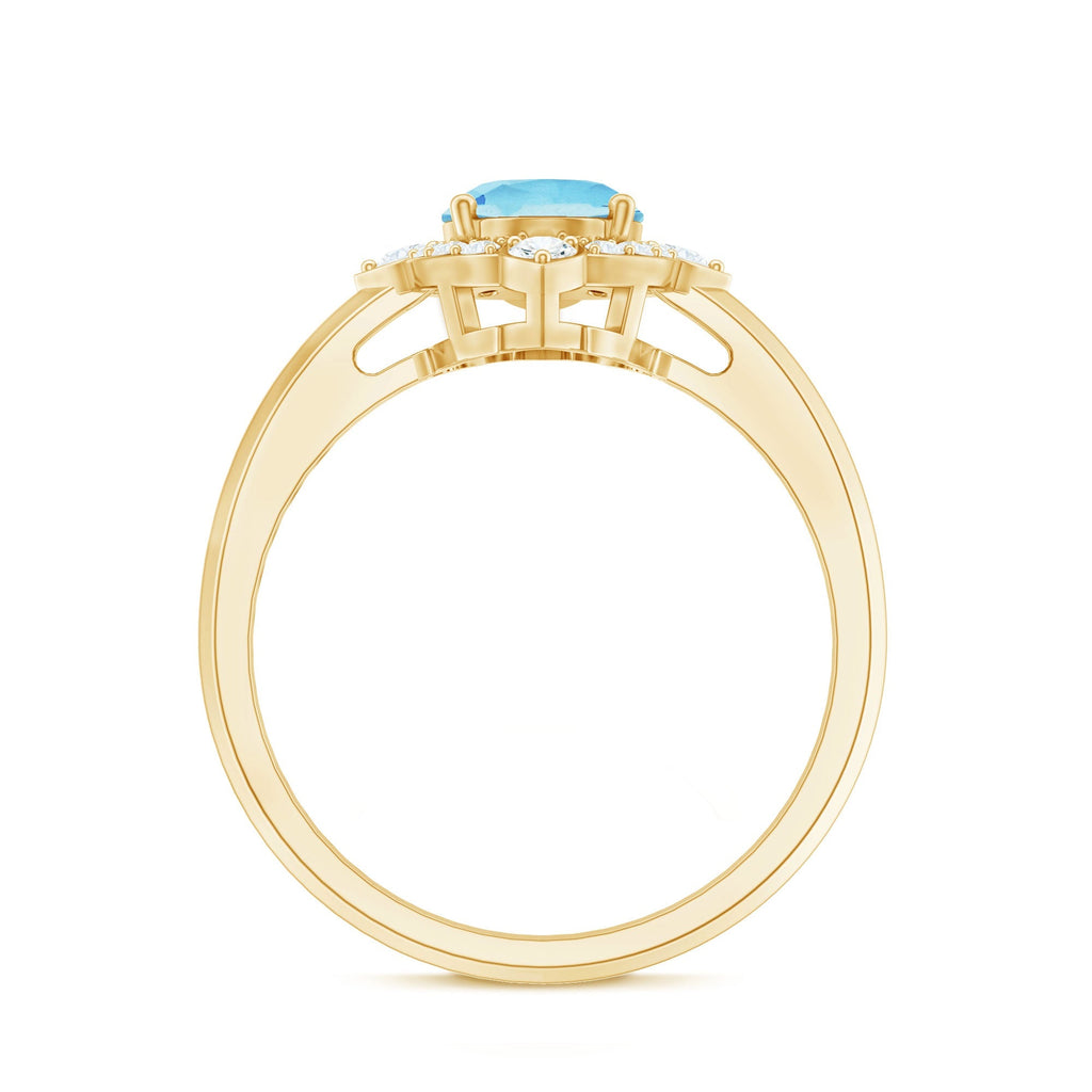 Oval Aquamarine Ring – 1 Carat Engagement Ring with Diamond Halo | AAA Quality