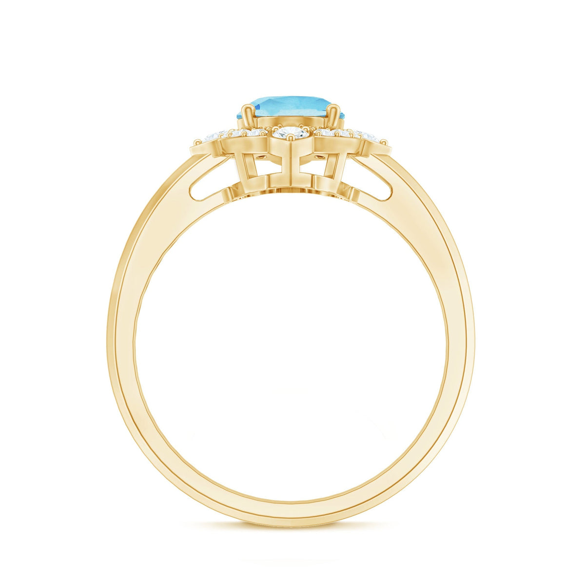 Oval Aquamarine Ring – 1 Carat Engagement Ring with Diamond Halo | AAA Quality