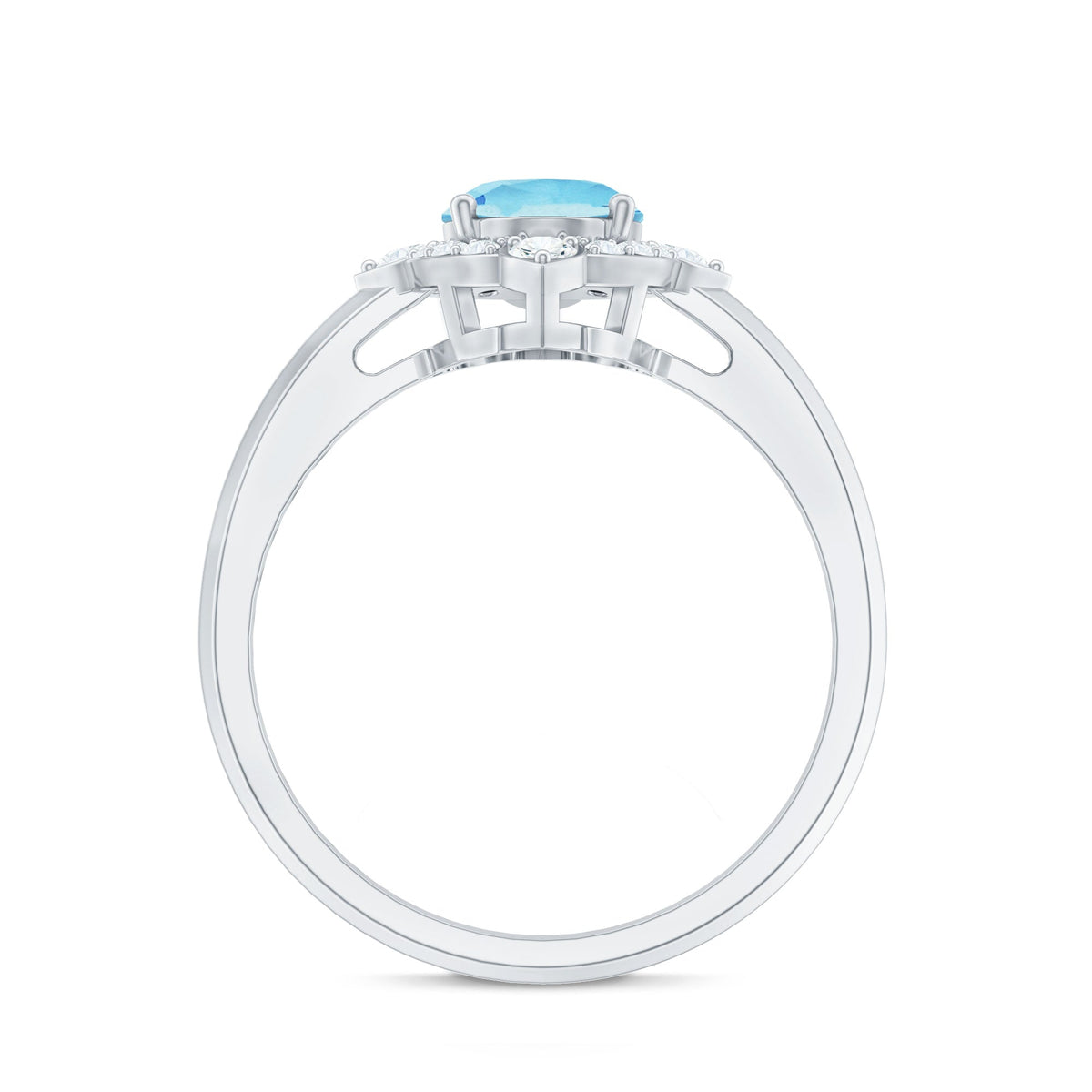 Oval Aquamarine Ring – 1 Carat Engagement Ring with Diamond Halo | AAA Quality