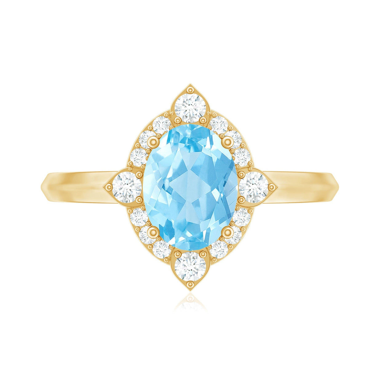 Oval Aquamarine Ring – 1 Carat Engagement Ring with Diamond Halo | AAA Quality