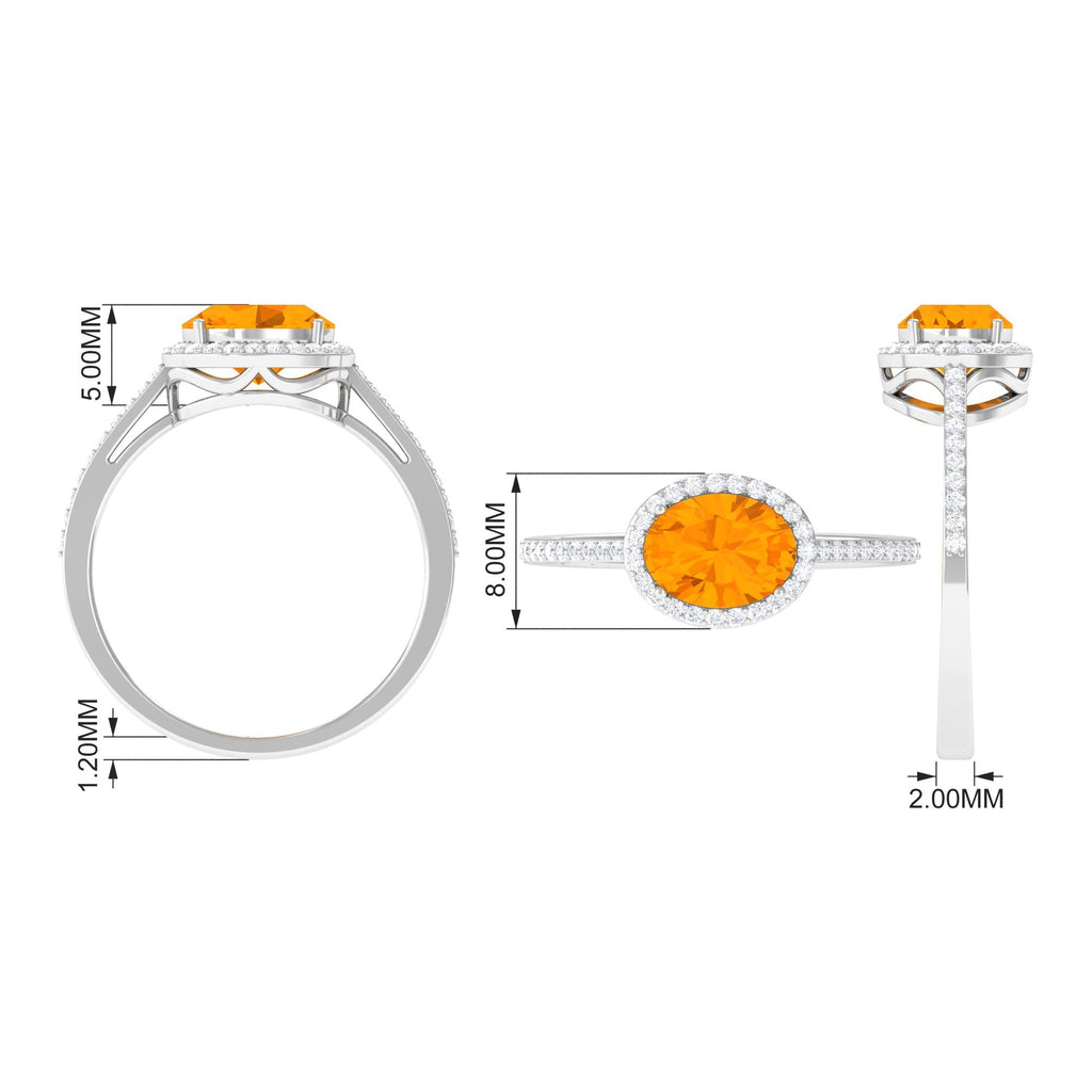 Oval Cut Fire Opal East West Engagement Ring with Diamond Halo
