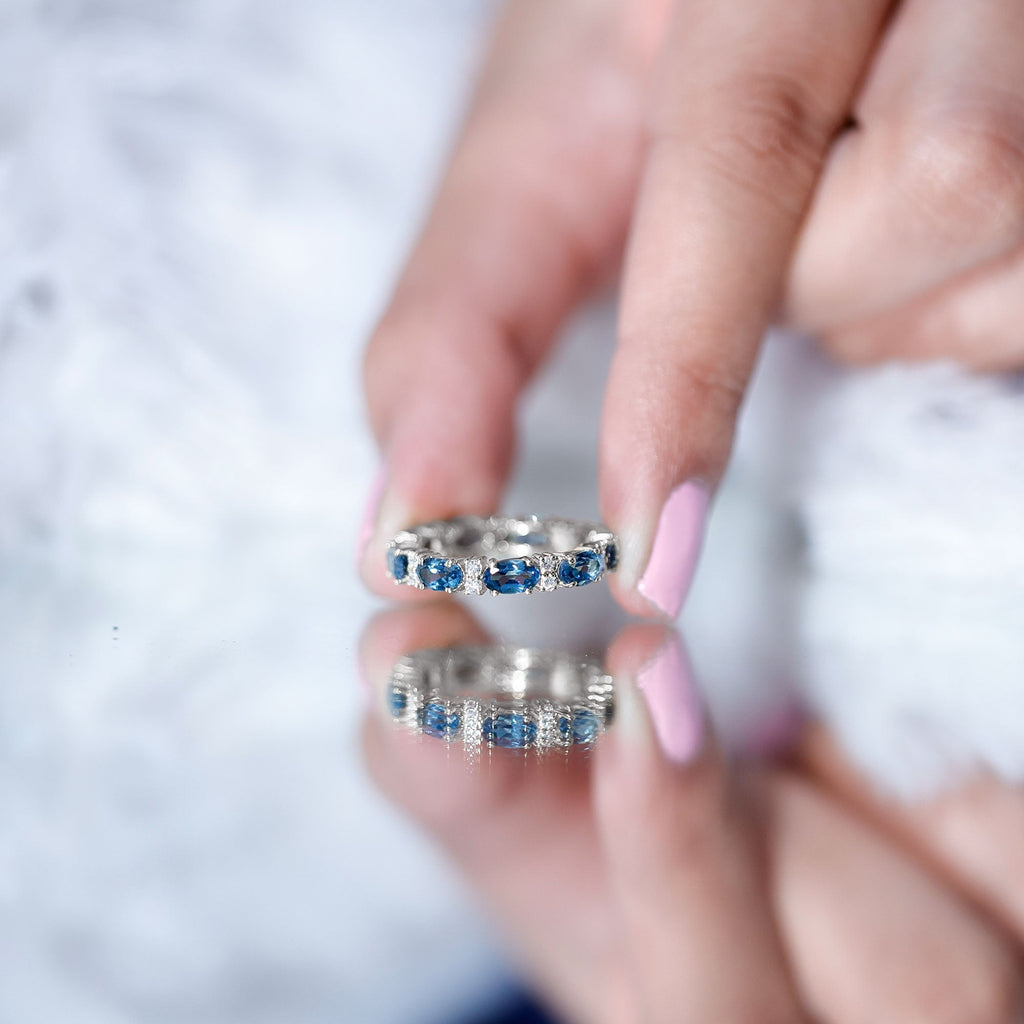 Oval Cut London Blue Topaz Full Eternity Band with Diamond