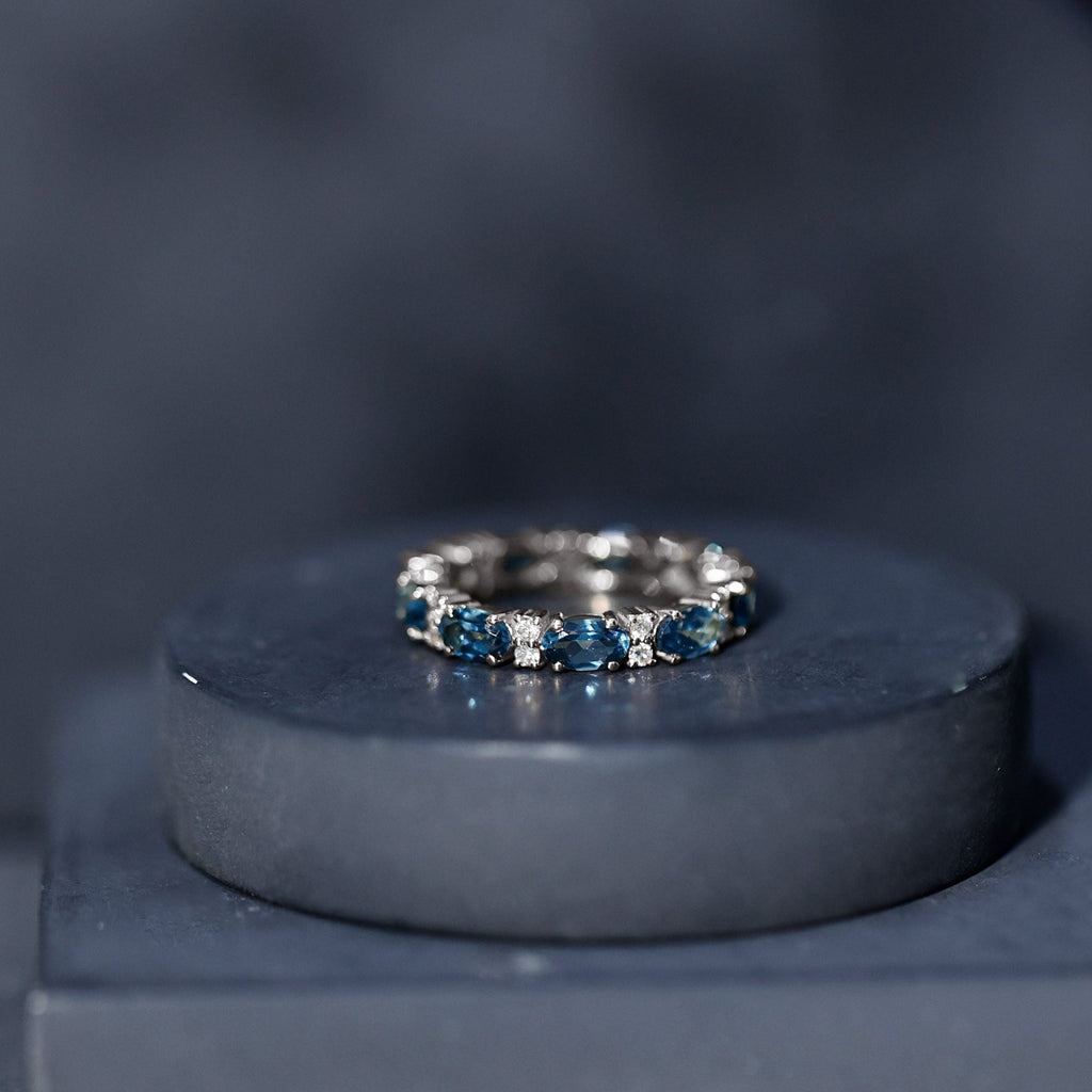 Oval Cut London Blue Topaz Full Eternity Band with Diamond