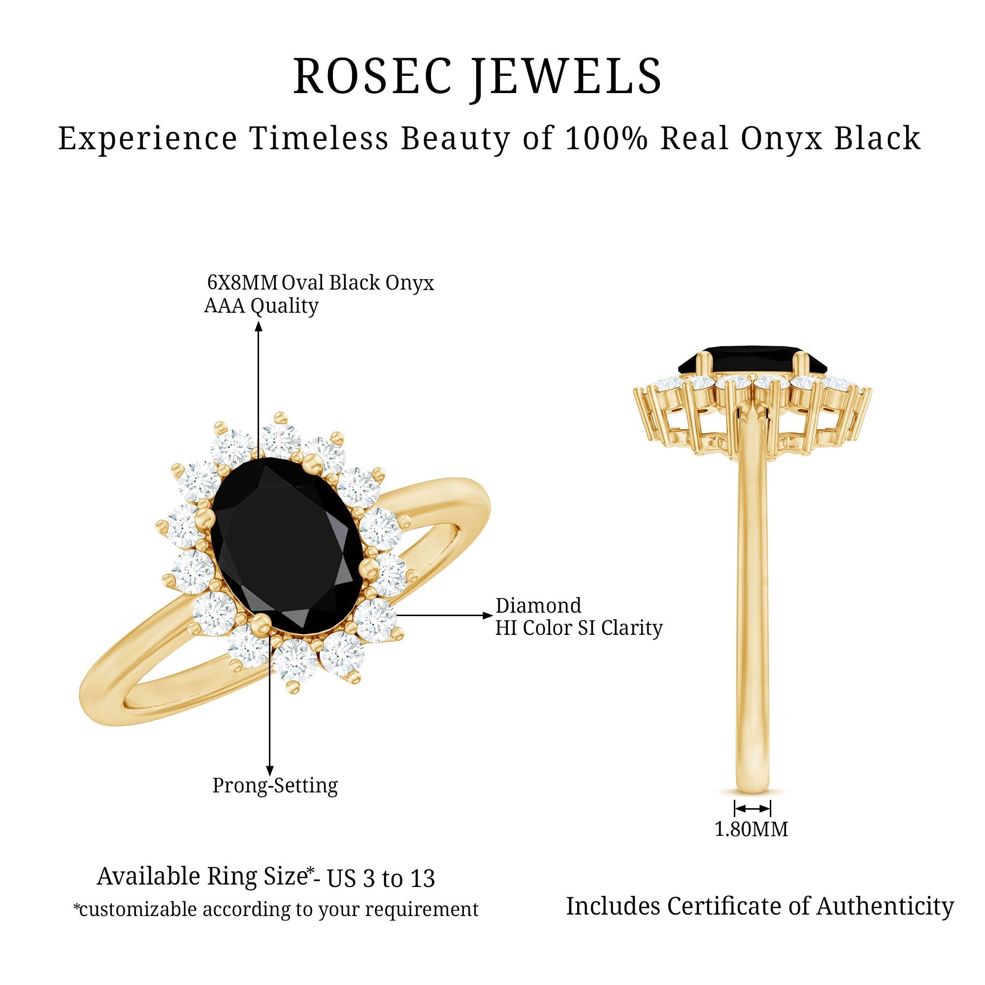 Oval Cut Real Black Onyx and Diamond Halo Engagement Ring