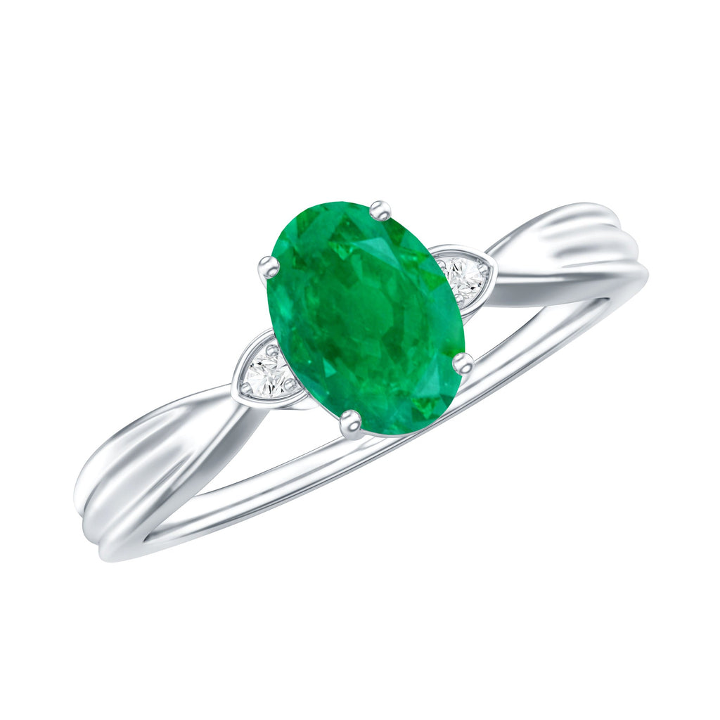 Oval Emerald Engagement Ring - 0.7 Carat Solitaire with Diamond Accents