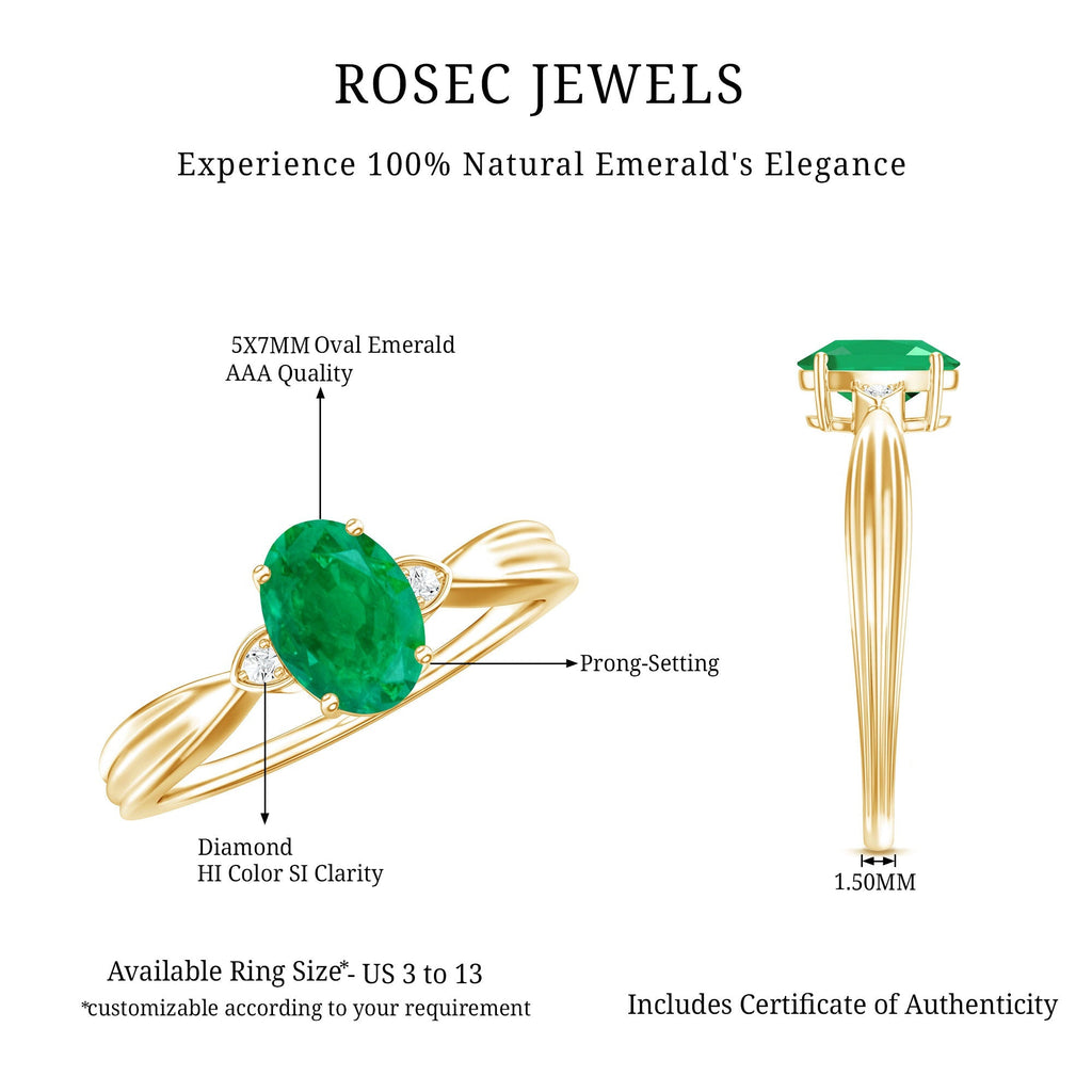 Oval Emerald Engagement Ring - 0.7 Carat Solitaire with Diamond Accents