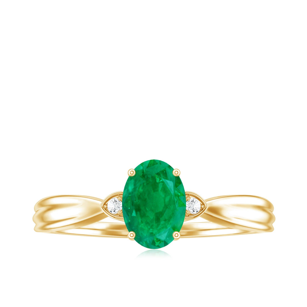 Oval Emerald Engagement Ring - 0.7 Carat Solitaire with Diamond Accents