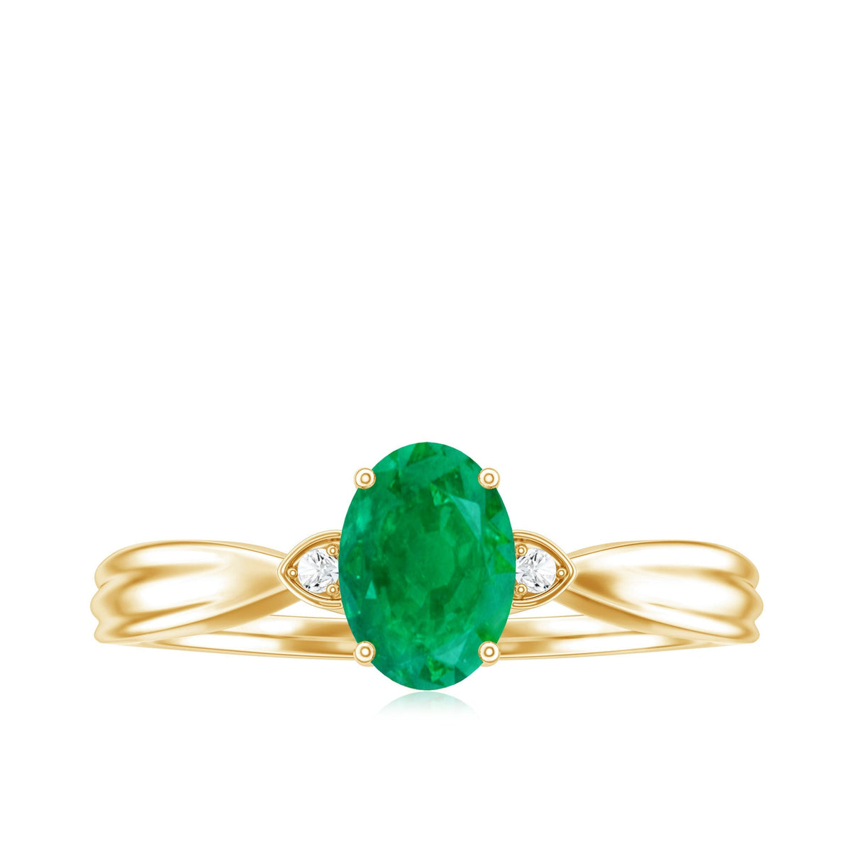 Oval Emerald Engagement Ring - 0.7 Carat Solitaire with Diamond Accents