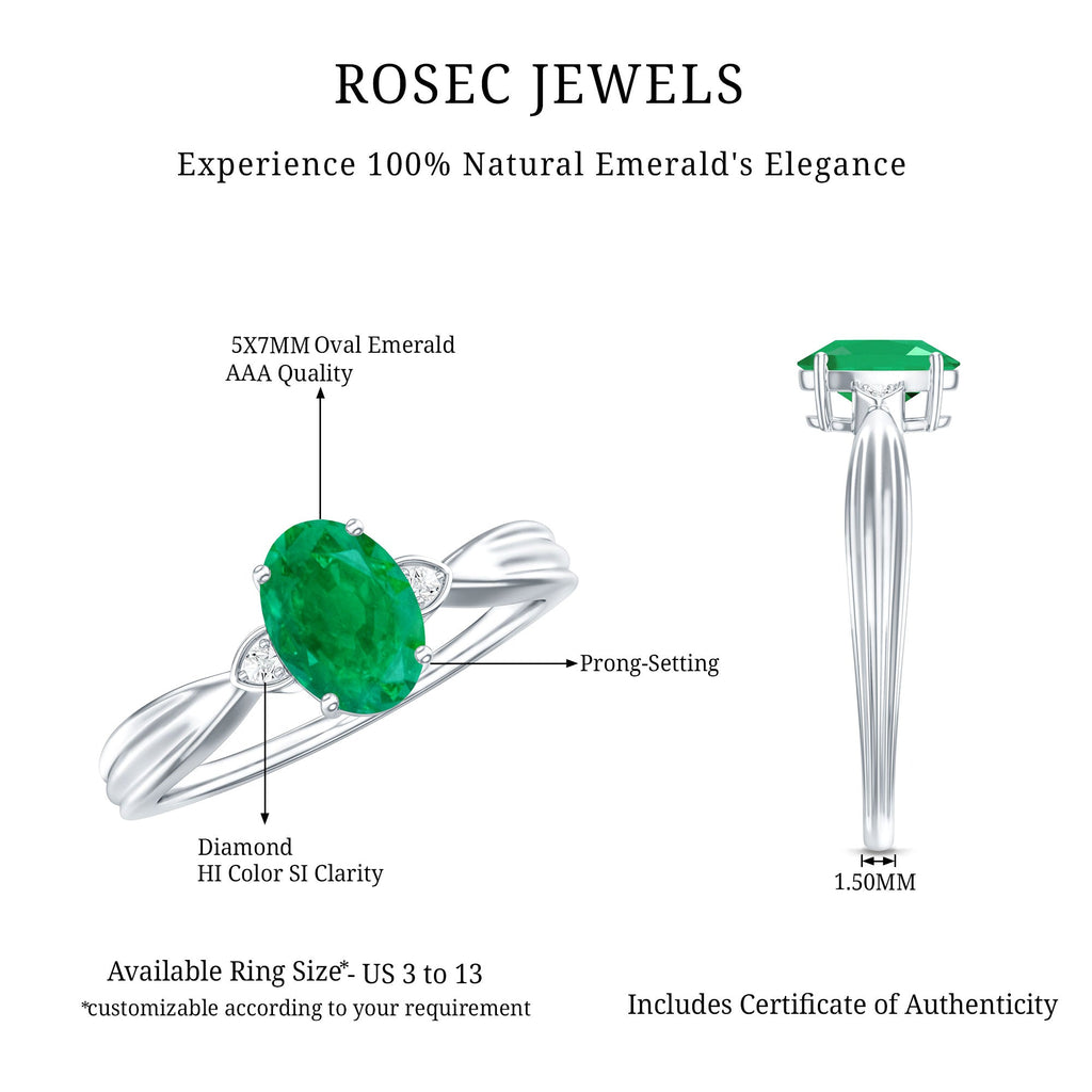 Oval Emerald Engagement Ring - 0.7 Carat Solitaire with Diamond Accents