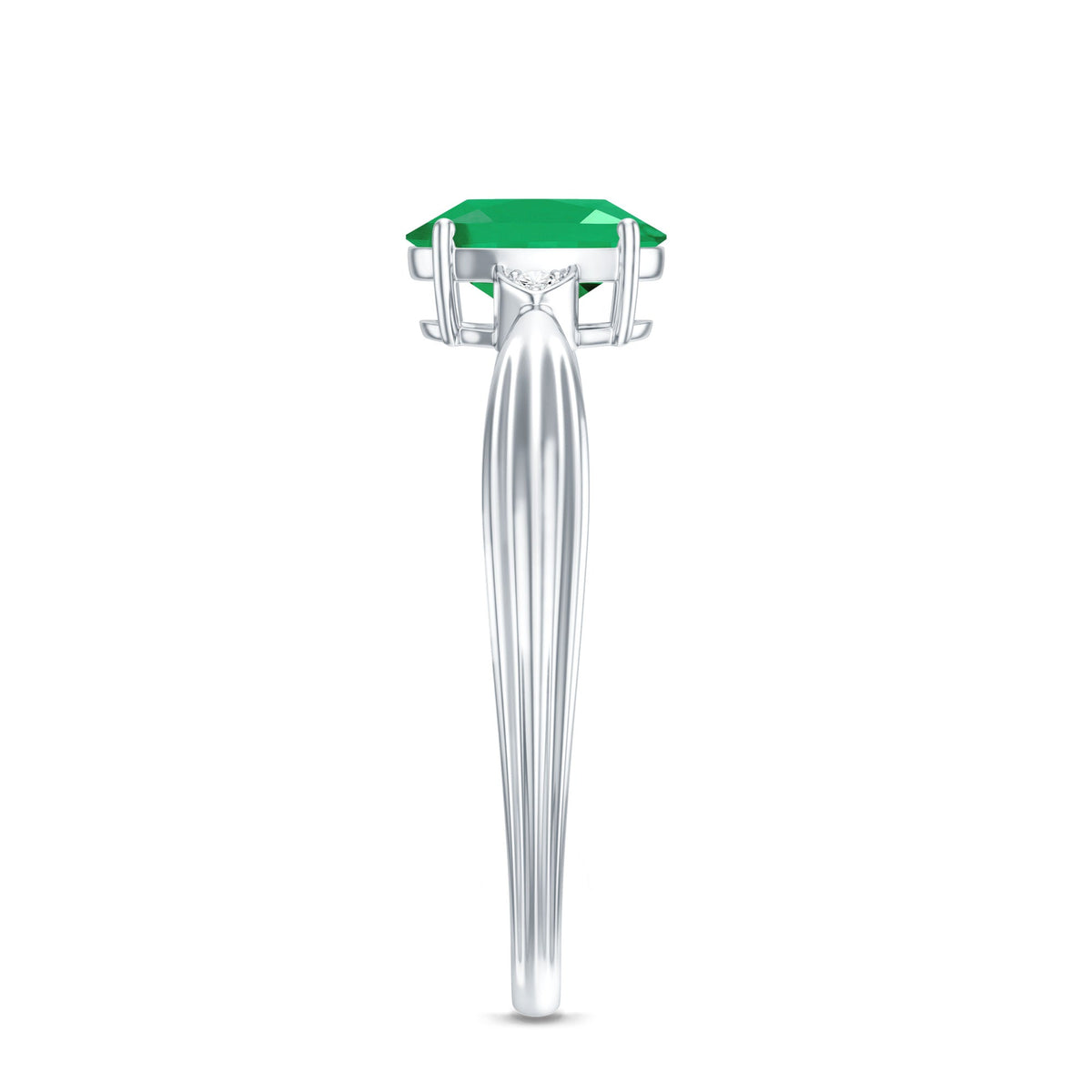 Oval Emerald Engagement Ring - 0.7 Carat Solitaire with Diamond Accents