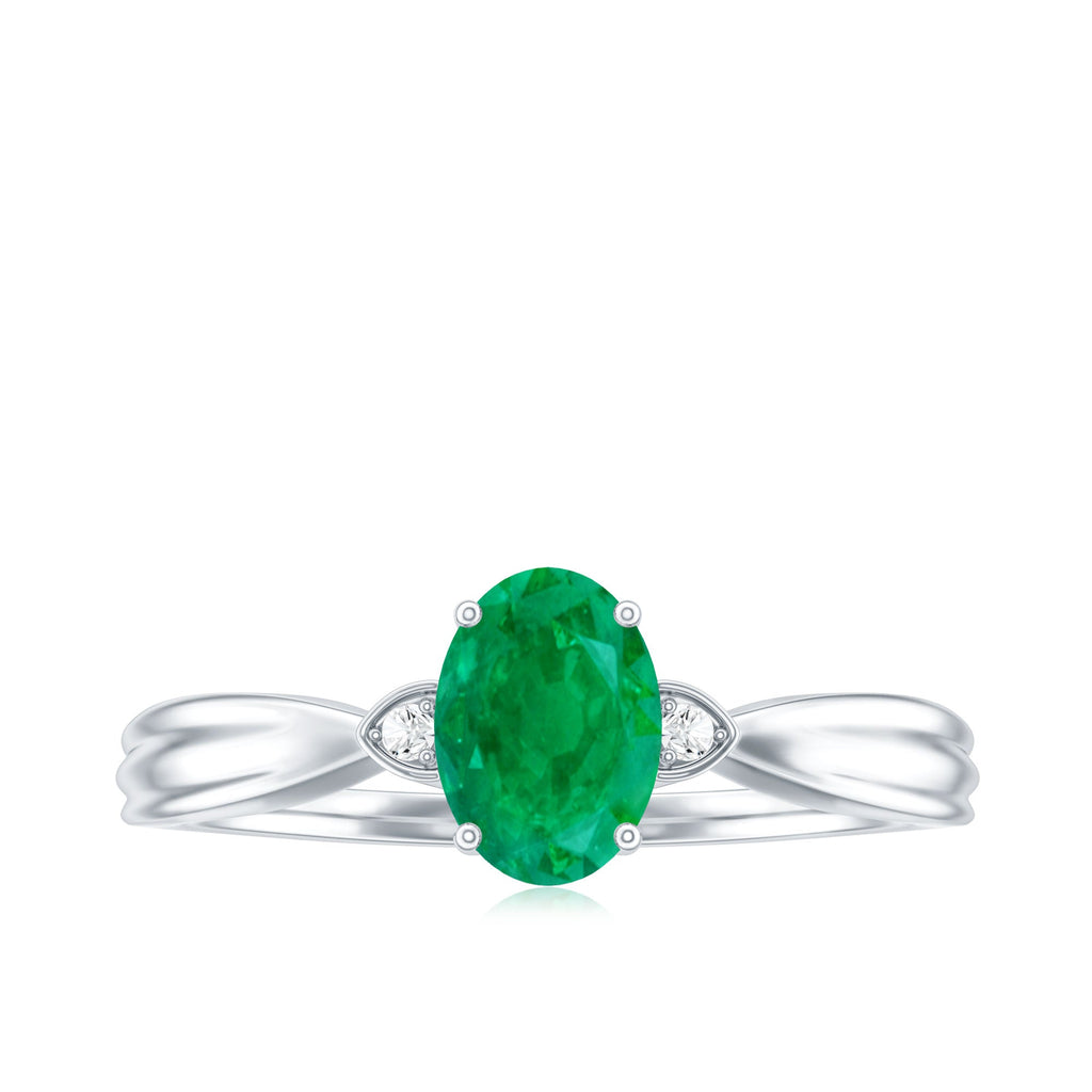 Oval Emerald Engagement Ring - 0.7 Carat Solitaire with Diamond Accents