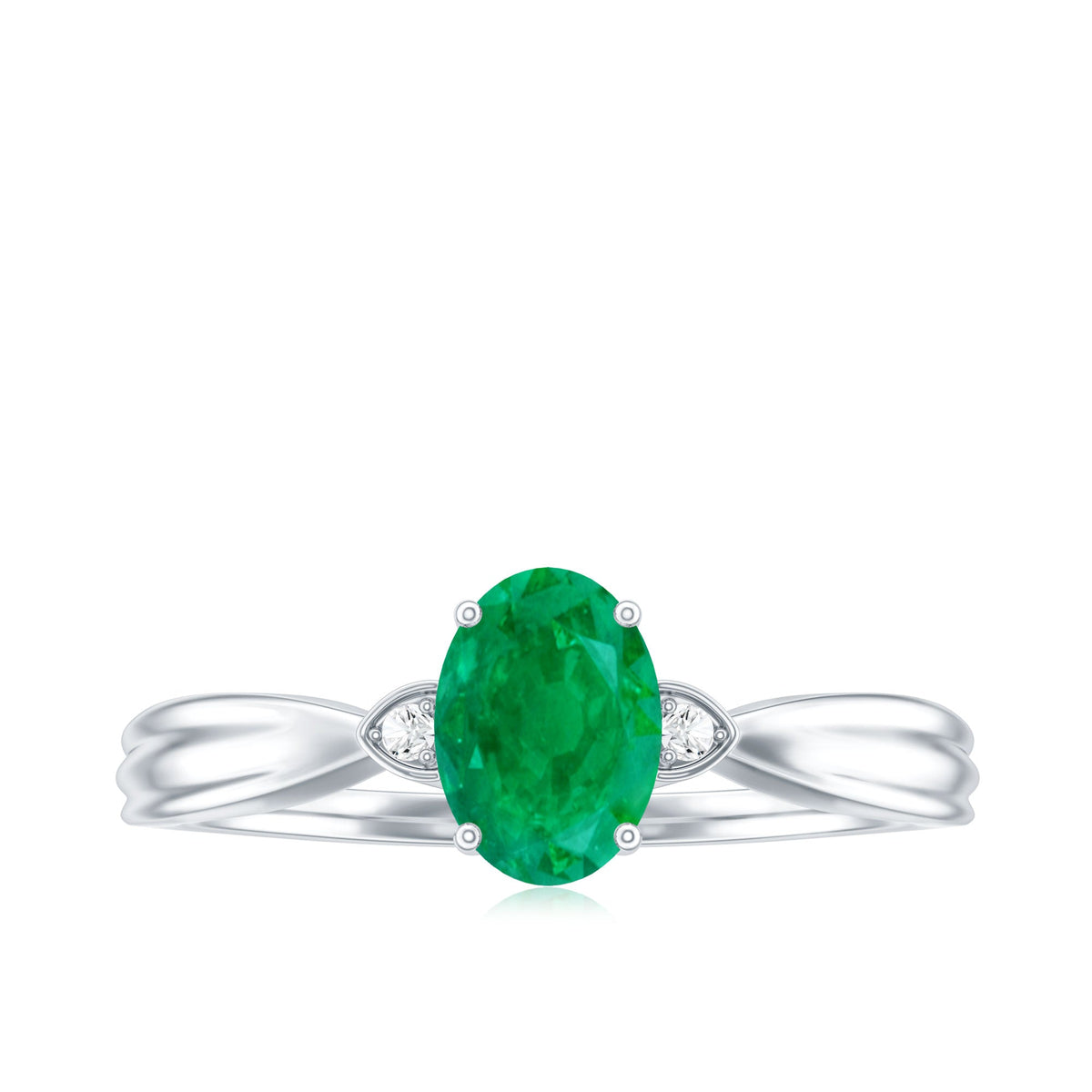 Oval Emerald Engagement Ring - 0.7 Carat Solitaire with Diamond Accents
