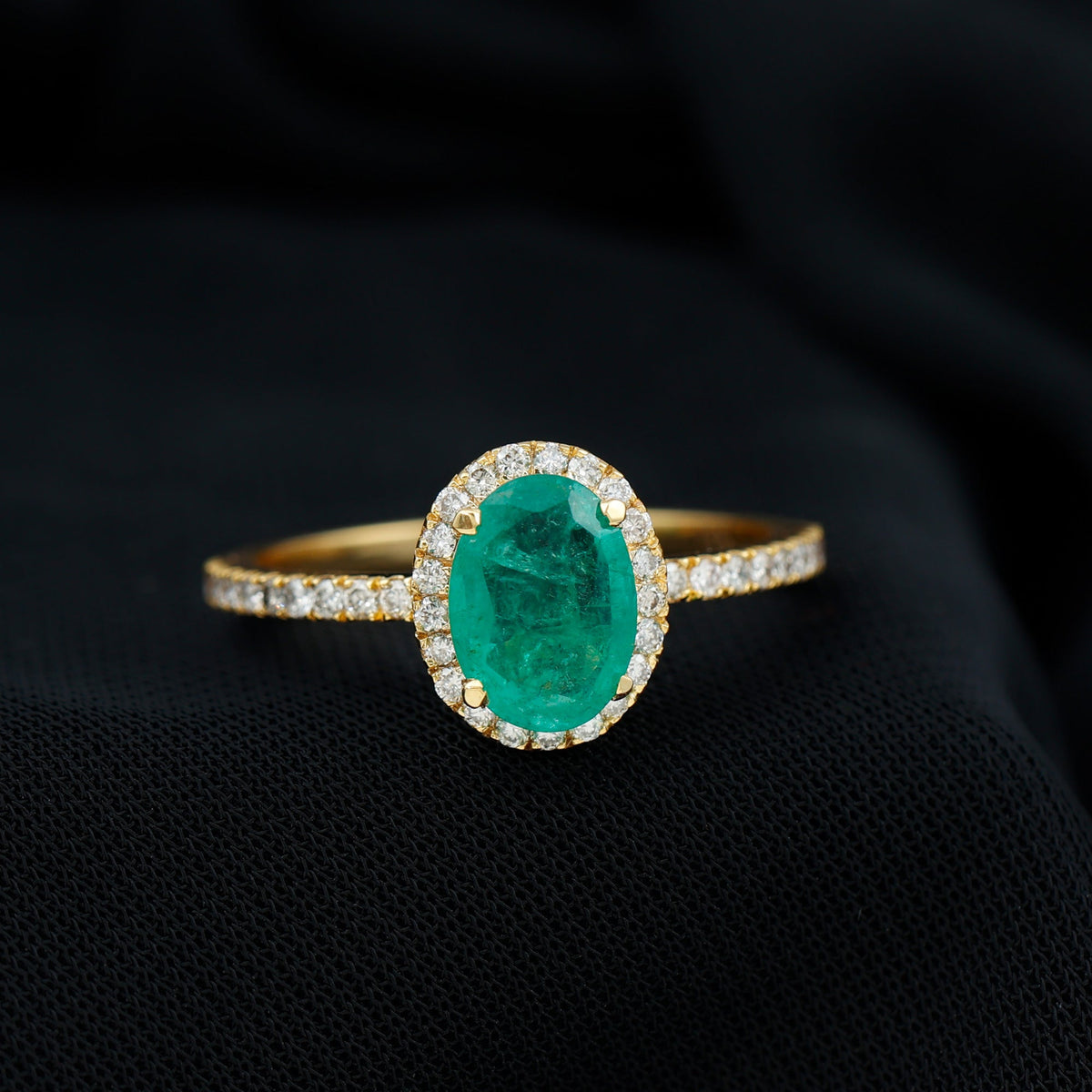 Oval Emerald Engagement Ring - AAA Quality 6x8MM Emerald Diamond Halo Ring