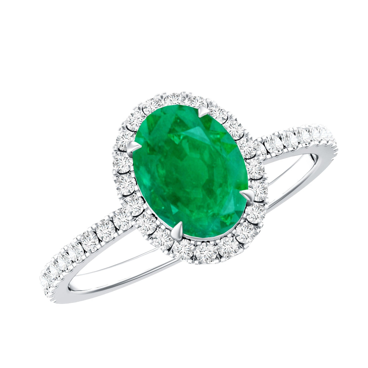 Oval Emerald Engagement Ring - AAA Quality 6x8MM Emerald Diamond Halo Ring