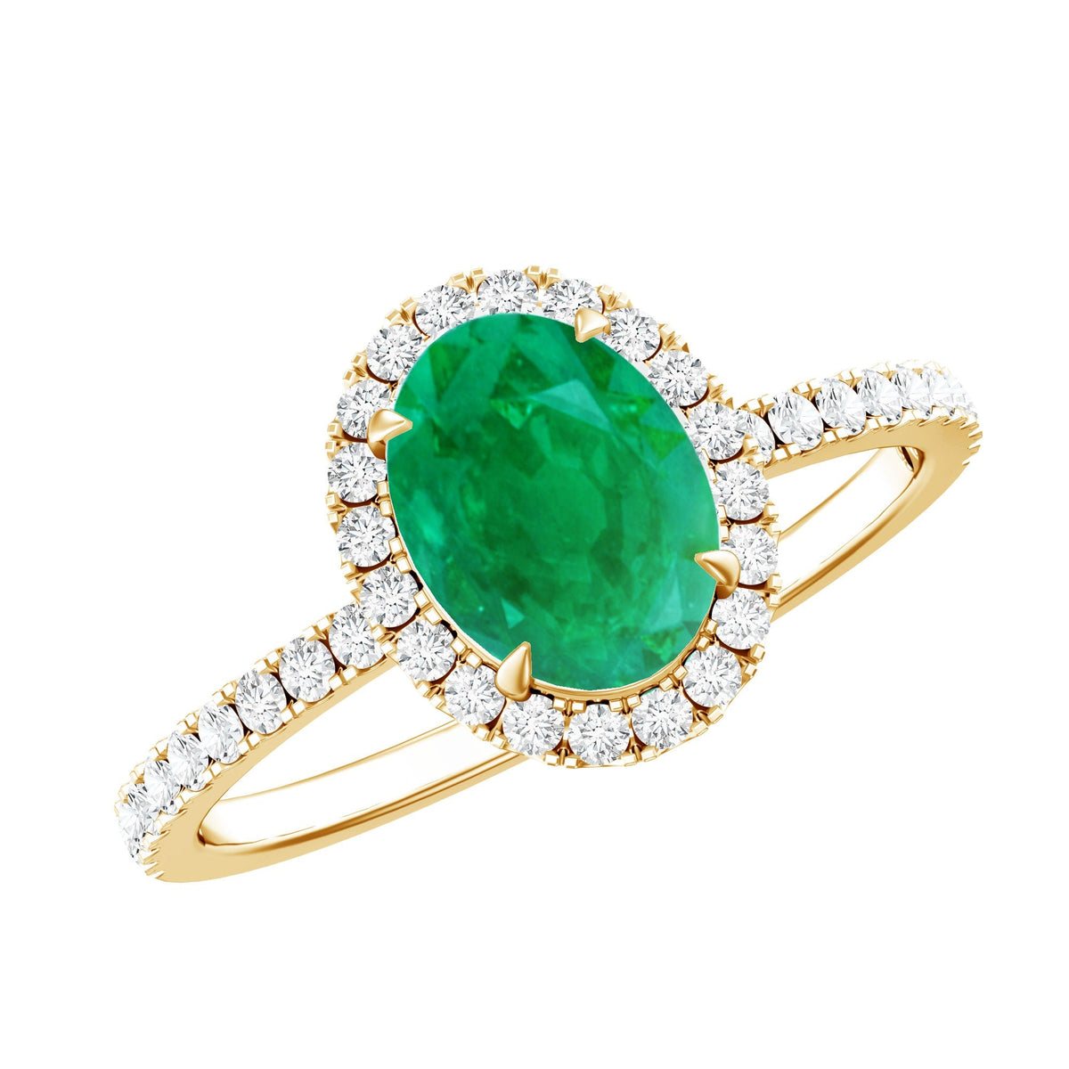 Oval Emerald Engagement Ring - AAA Quality 6x8MM Emerald Diamond Halo Ring