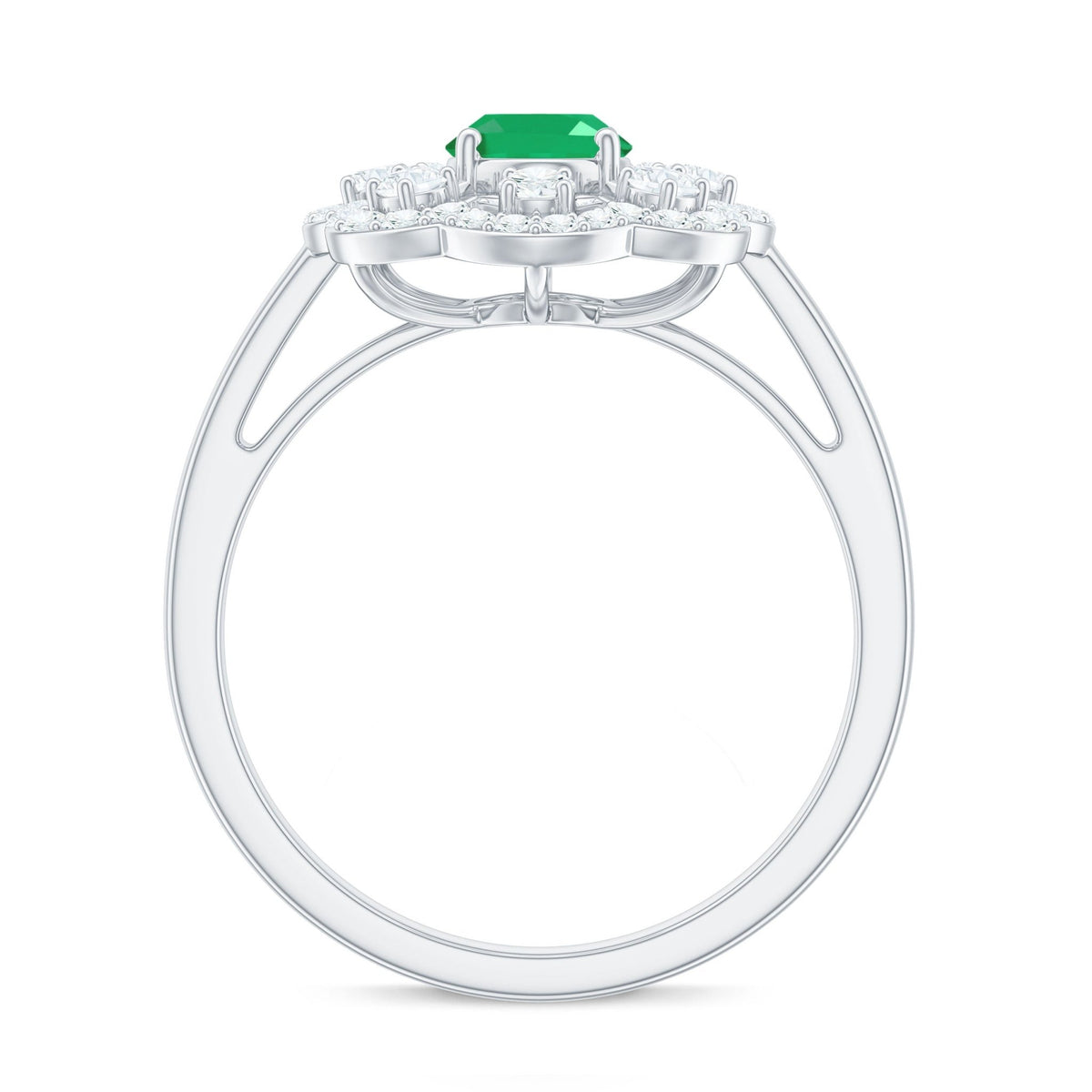 Oval Emerald Engagement Ring – Designer Flower Ring with Lab Grown Diamond Halo