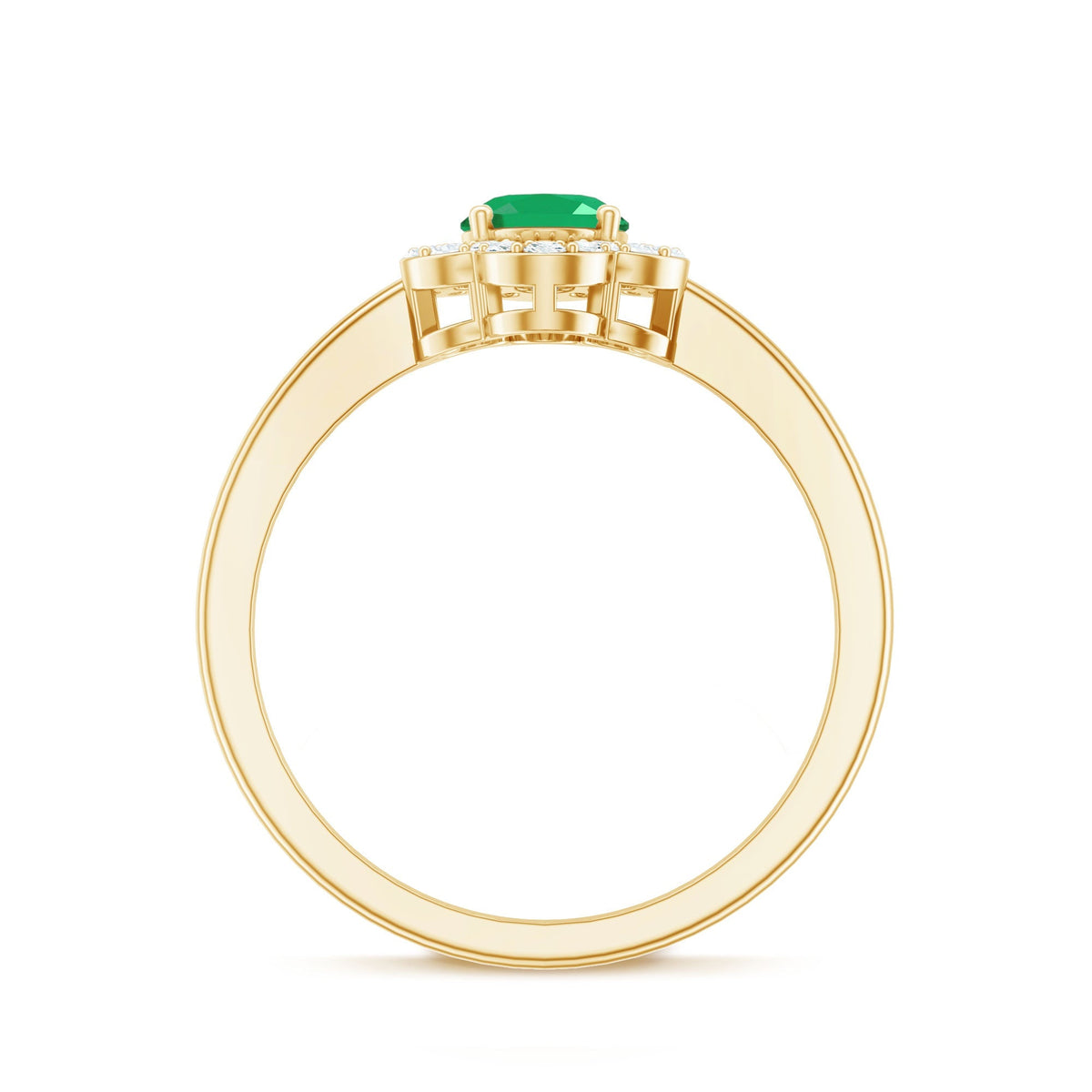 Oval Emerald Engagement Ring – Diamond Halo Floral Design, 0.7 Carat Natural Emerald