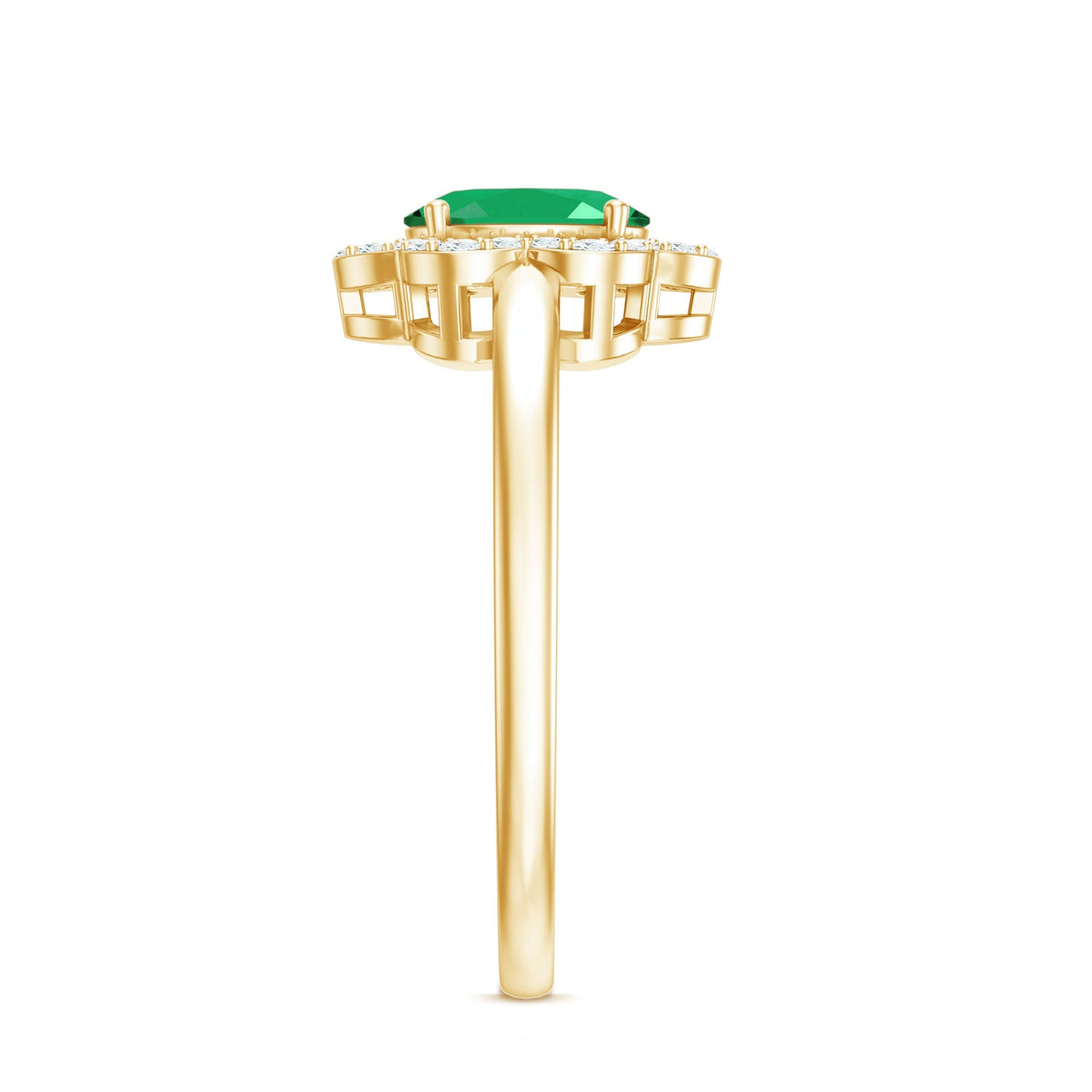 Oval Emerald Engagement Ring – Diamond Halo Floral Design, 0.7 Carat Natural Emerald