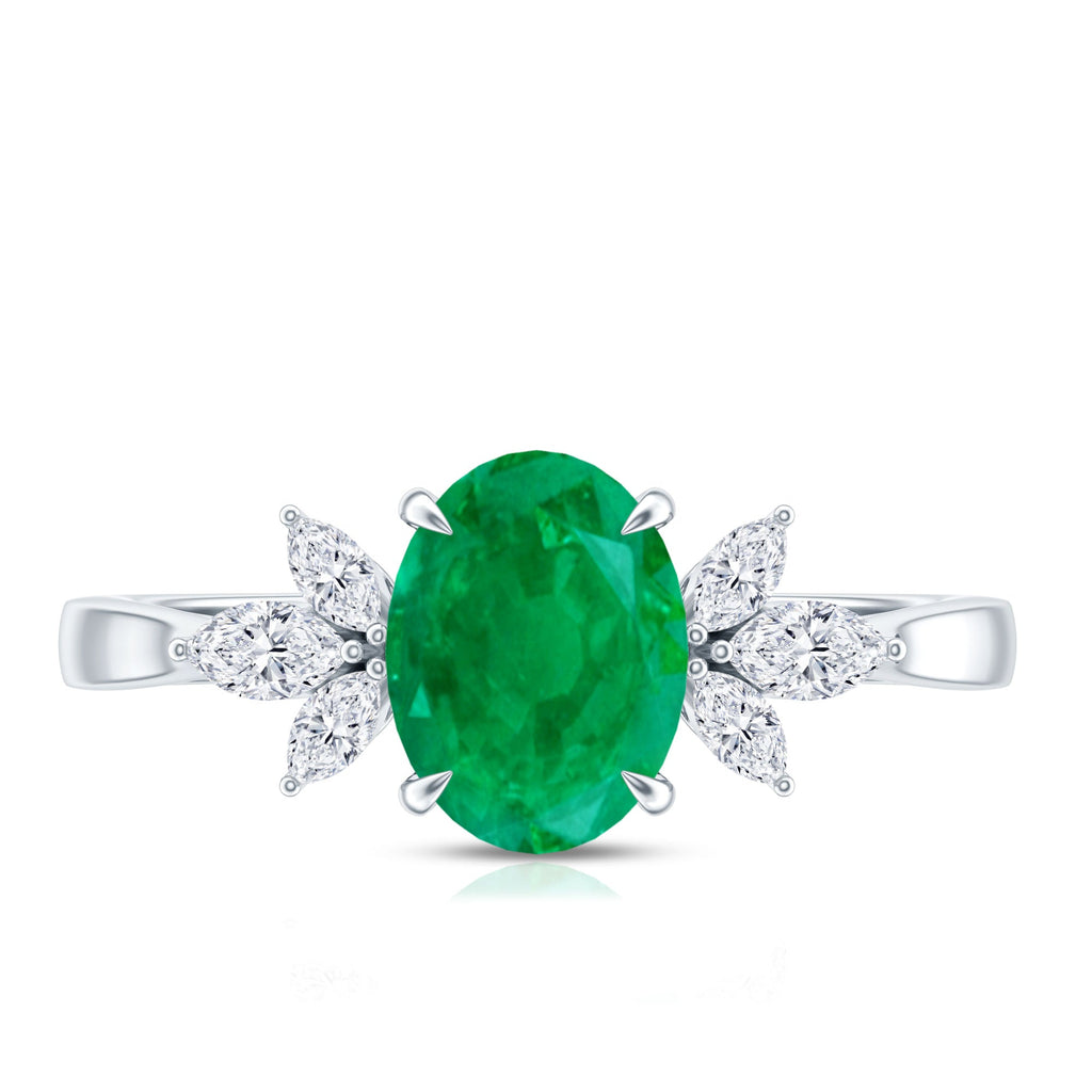 Oval Emerald Engagement Ring – Natural 1.2 Carat AAA Quality With Diamond Trio