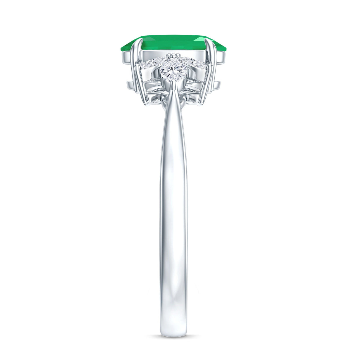 Oval Emerald Engagement Ring – Natural 1.2 Carat AAA Quality With Diamond Trio