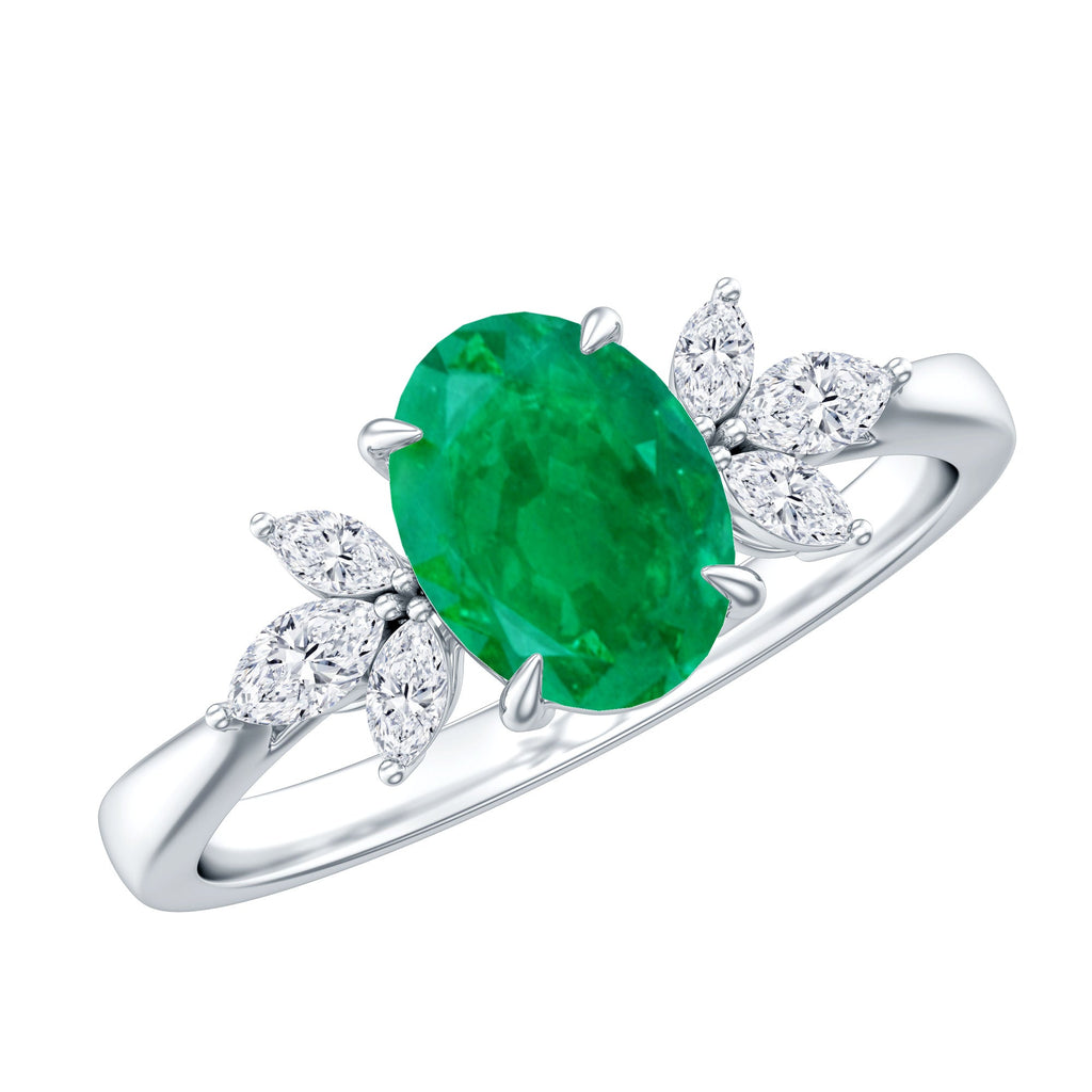 Oval Emerald Engagement Ring – Natural 1.2 Carat AAA Quality With Diamond Trio