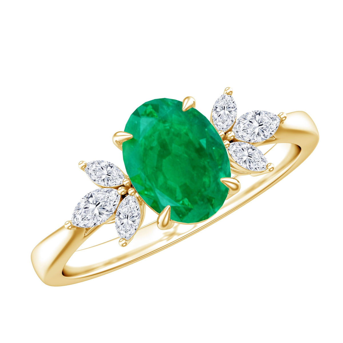 Oval Emerald Engagement Ring – Natural 1.2 Carat AAA Quality With Diamond Trio