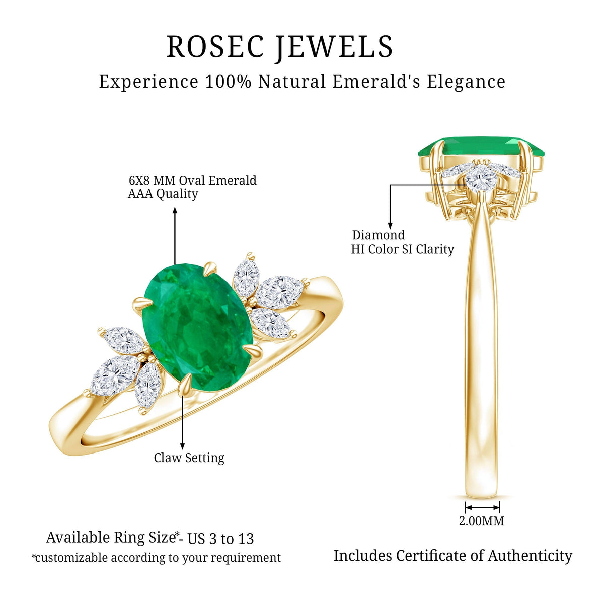 Oval Emerald Engagement Ring – Natural 1.2 Carat AAA Quality With Diamond Trio