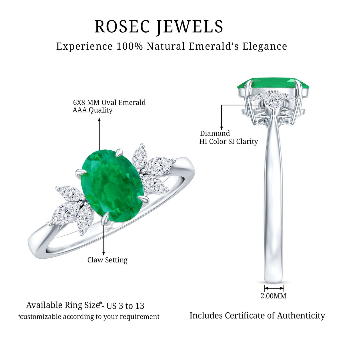 Oval Emerald Engagement Ring – Natural 1.2 Carat AAA Quality With Diamond Trio