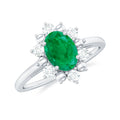 Oval Emerald Engagement Ring - Natural 5x7 mm AAA Quality Diamond Halo