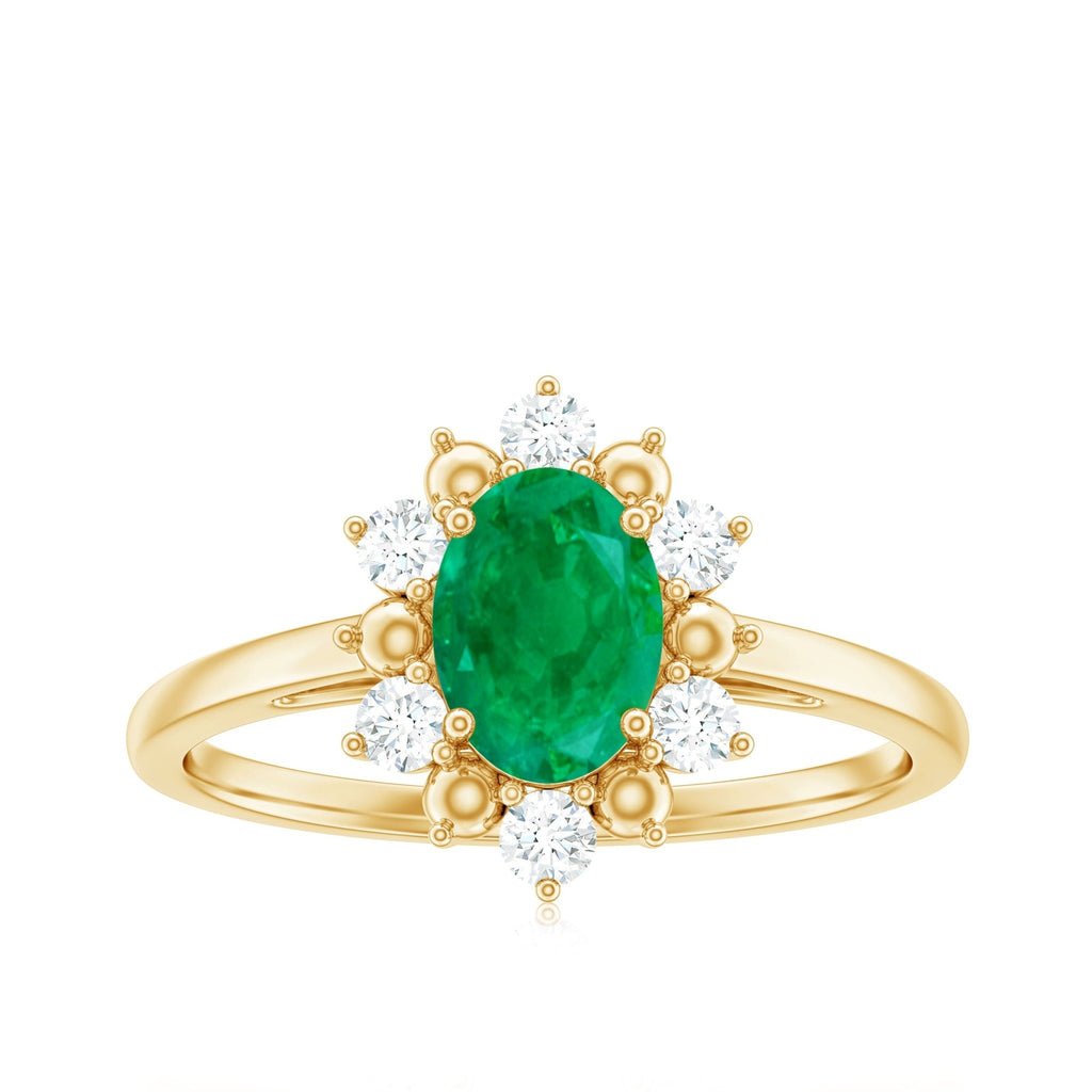 Oval Emerald Engagement Ring - Natural 5x7 mm AAA Quality Diamond Halo
