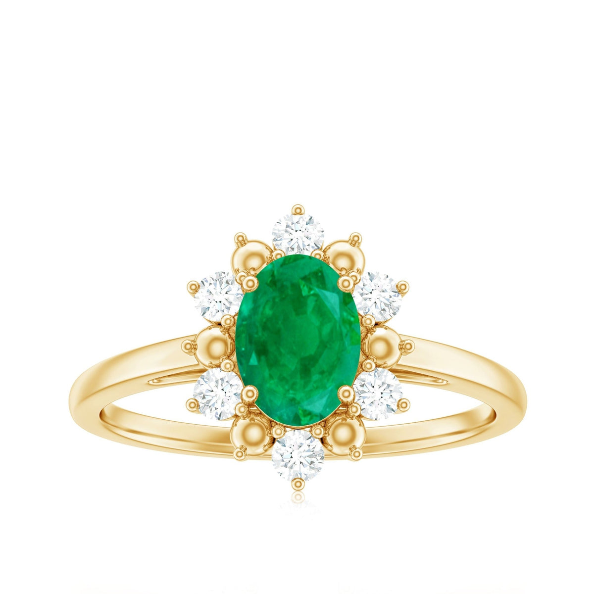 Oval Emerald Engagement Ring - Natural 5x7 mm AAA Quality Diamond Halo