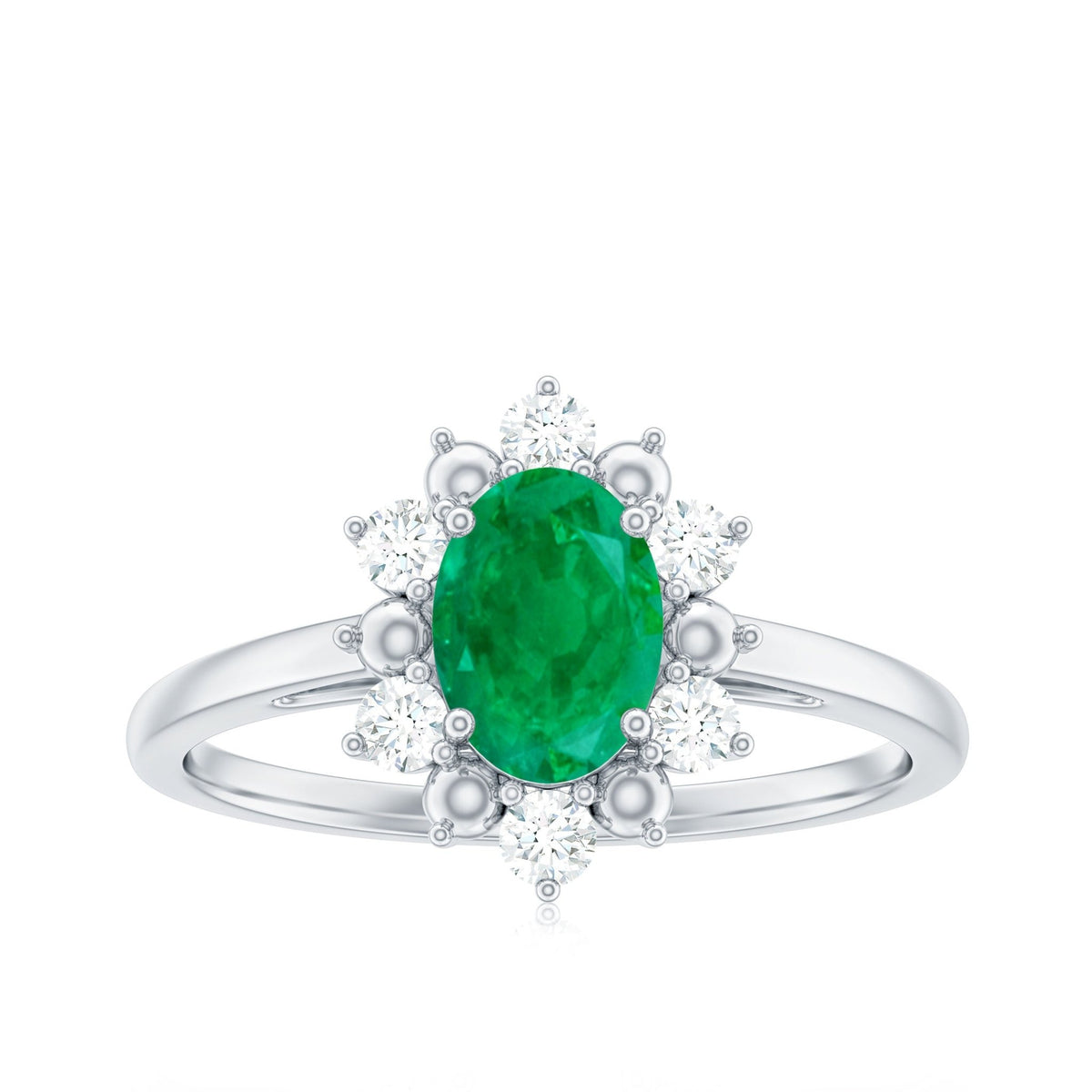 Oval Emerald Engagement Ring - Natural 5x7 mm AAA Quality Diamond Halo