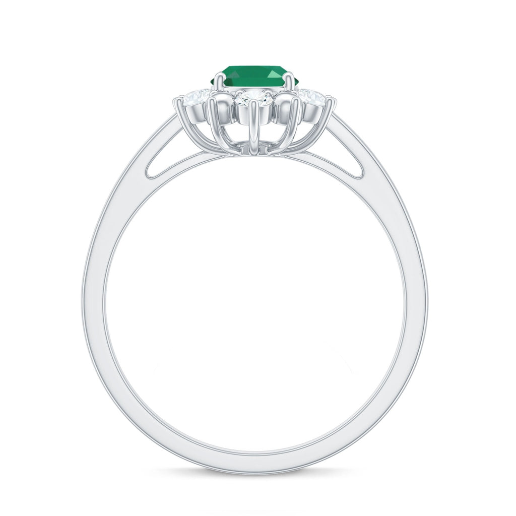 Oval Emerald Engagement Ring - Natural 5x7 mm AAA Quality Diamond Halo