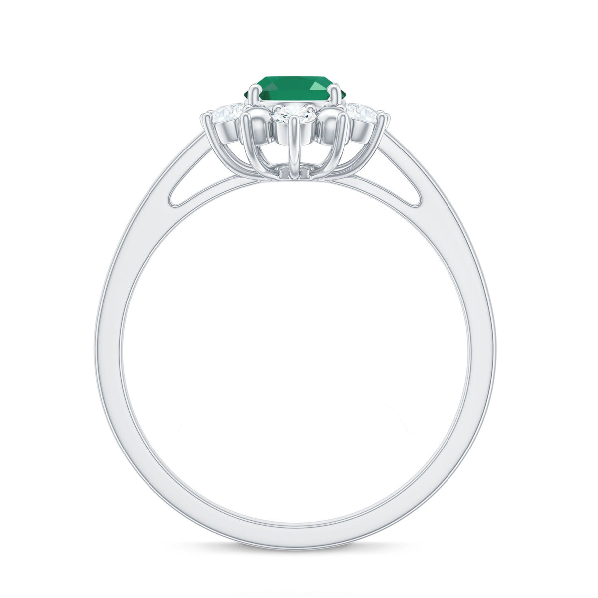 Oval Emerald Engagement Ring - Natural 5x7 mm AAA Quality Diamond Halo