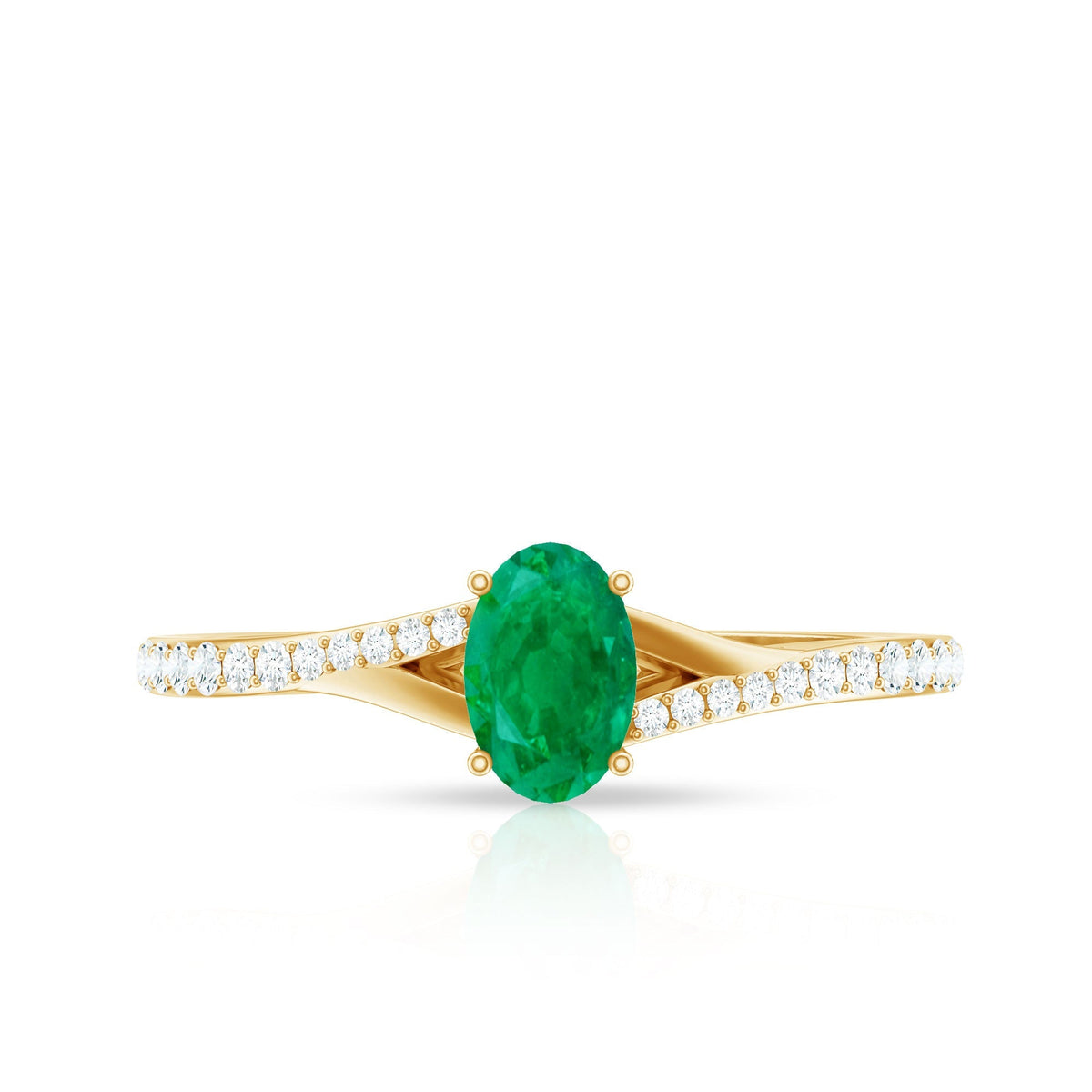 Oval Emerald Promise Ring - Natural Emerald Ring with Diamond Split Shank Design