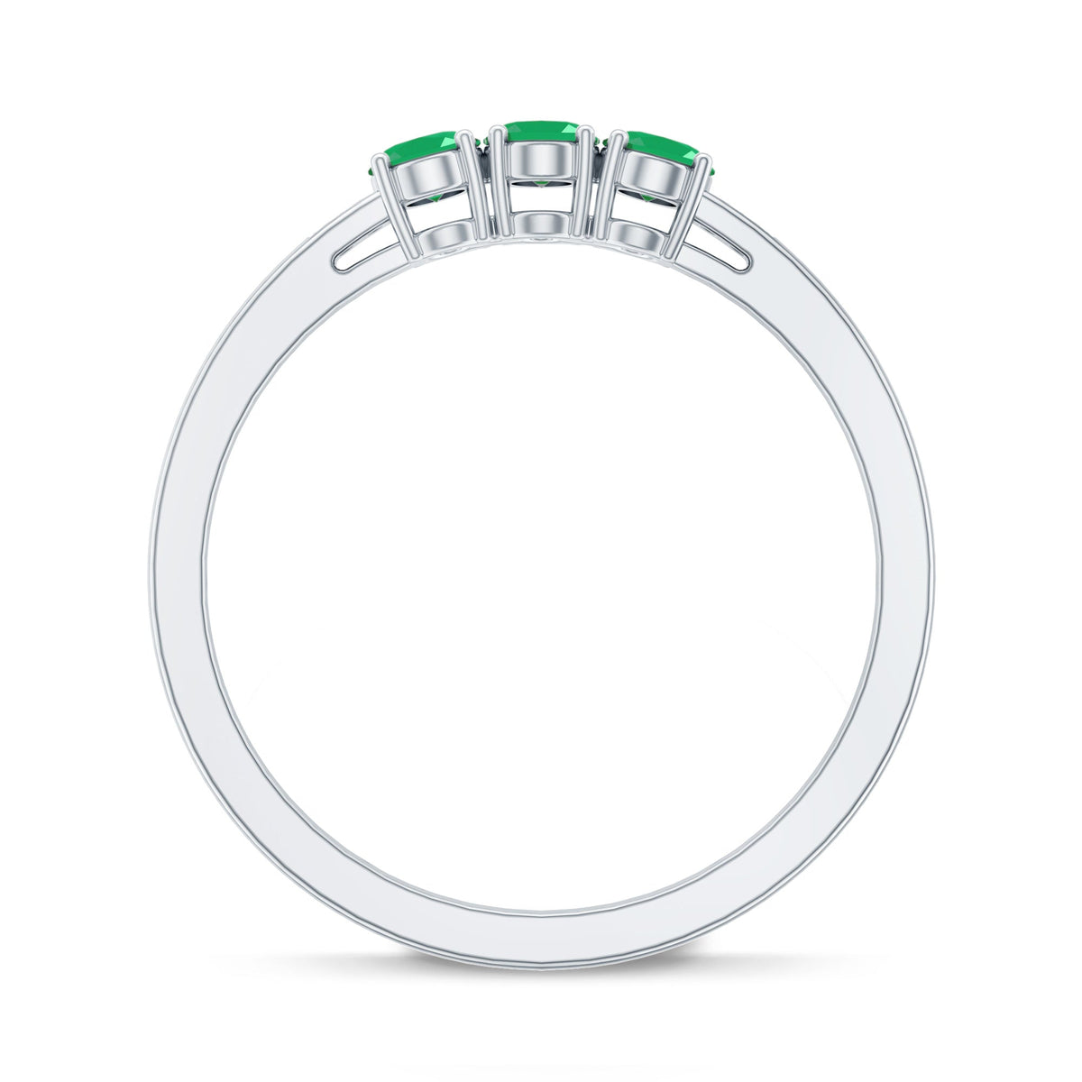 Oval Emerald Promise Ring – Three Stone Diamond Accent Prong Setting Ring