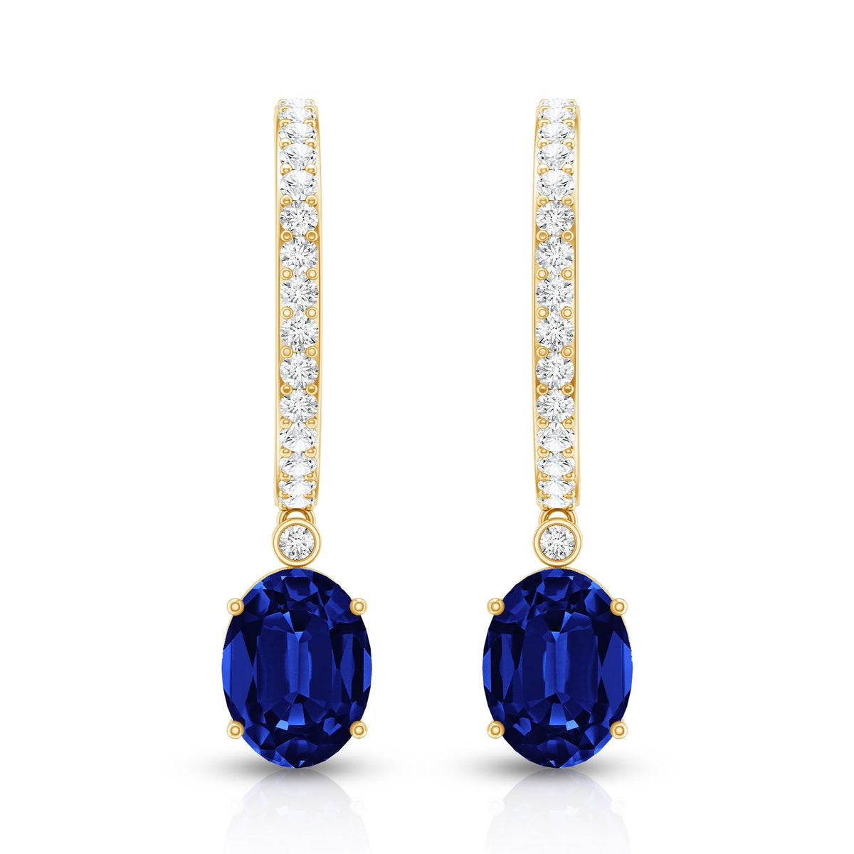 Oval Lab Created Blue Sapphire and Moissanite Hoop Drop Earrings
